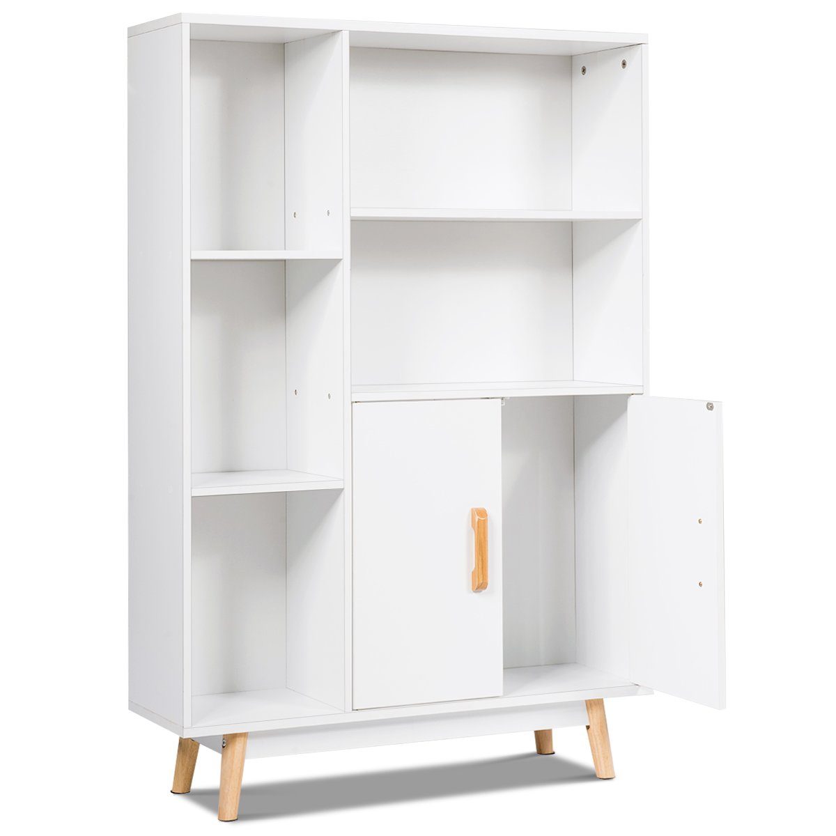COSTWAY Bücherregal, weiß und Türen Fächern, cm, 80 Holz, x 5 24 mit 119 x