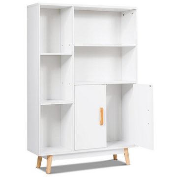 COSTWAY Bücherregal, mit Türen und 5 Fächern, Holz, 80 x 24 x 119 cm, weiß