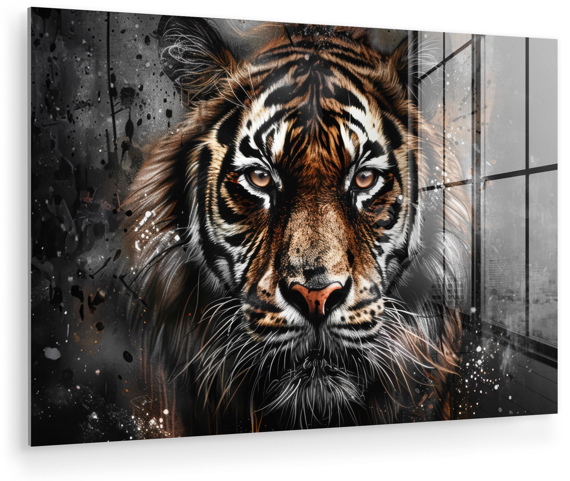 MuchoWow Acrylglasbild Tiger - Tiere - Porträt - Luxus - Schwarz, Inkl. Aufhängung, Glasbilder Wohnzimmer, Schlafzimmer, Flur & Esszimmer, 30x20 cm
