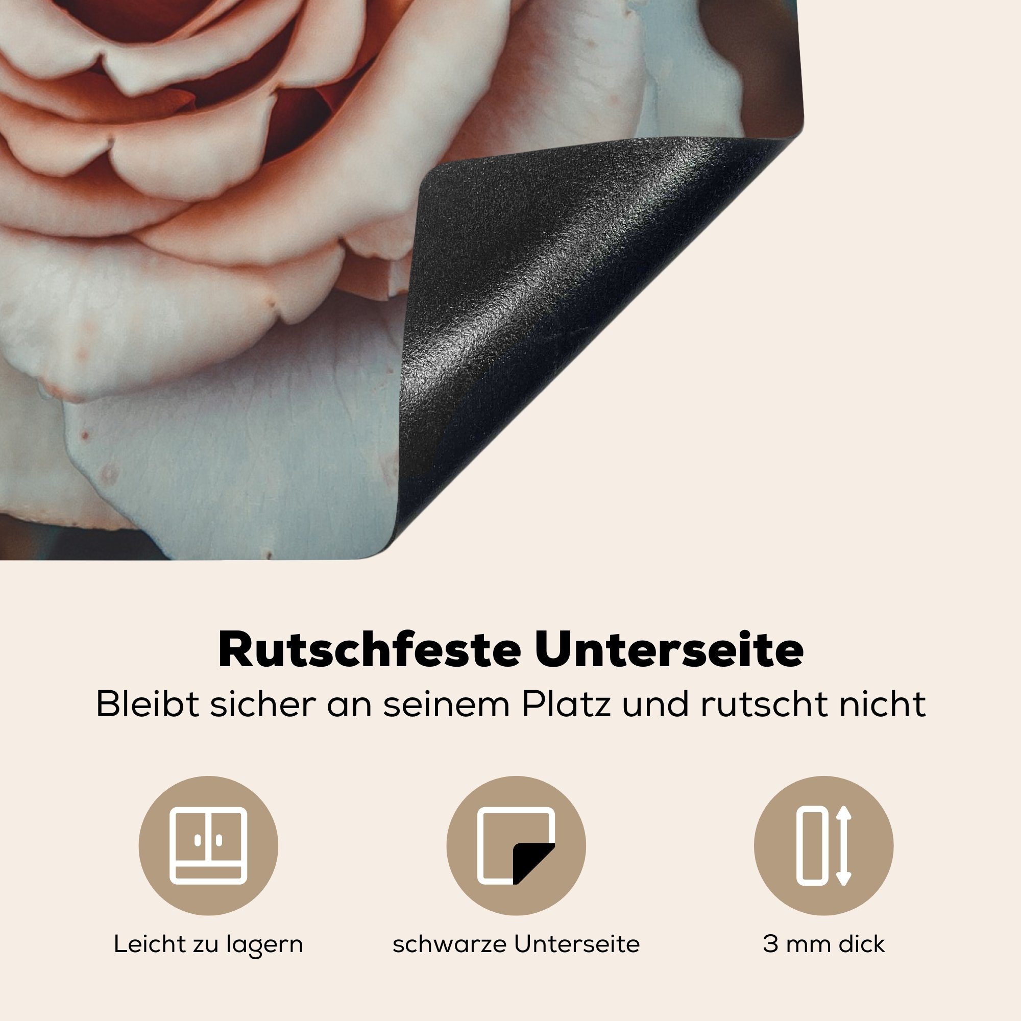 MuchoWow Herdblende-/Abdeckplatte Blume - (1 Rosa, tlg), 57x51 Vinyl, cm, Ceranfeldabdeckung Induktionsschutz, Weiß - Induktionskochfeld