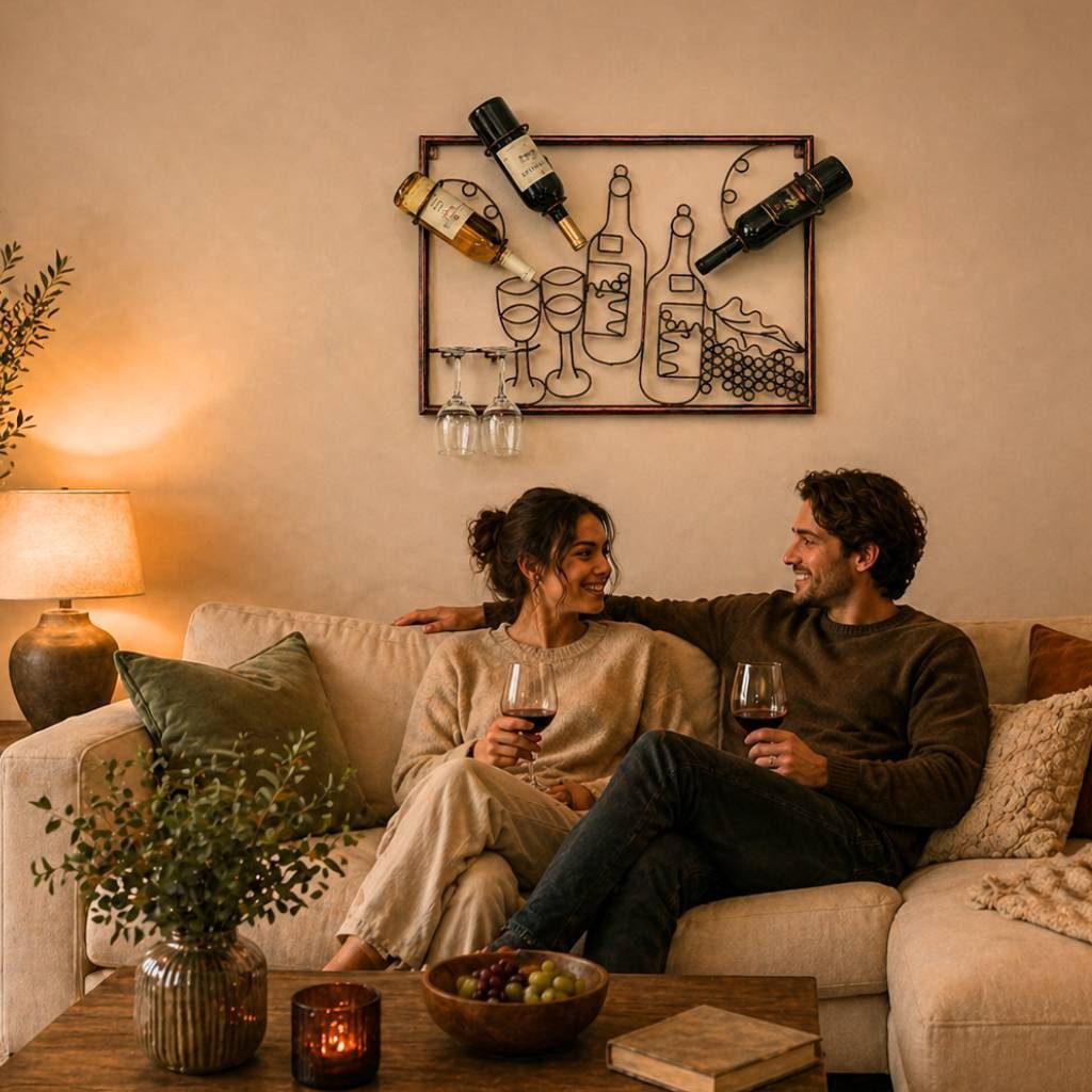 DanDiBo Weinregal mit Glashalter Wand Wandbild 091975 Flaschenständer Metall 65 cm, Flaschenhalter Wandregal – Bild 5 von 5
