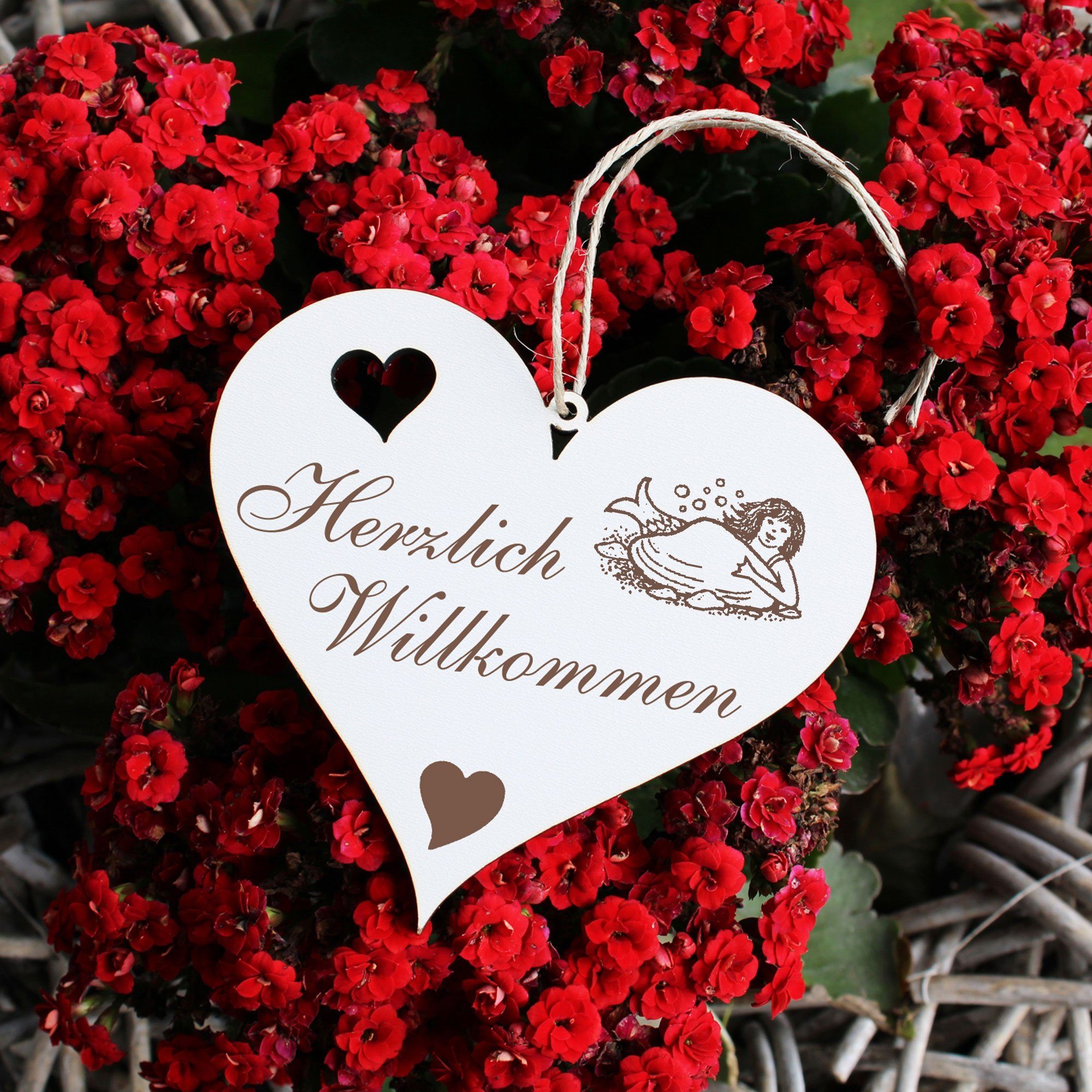 Hängedekoration Willkommen - Muschel - Herzlich 13x12cm mit Dekolando Meerjungfrau