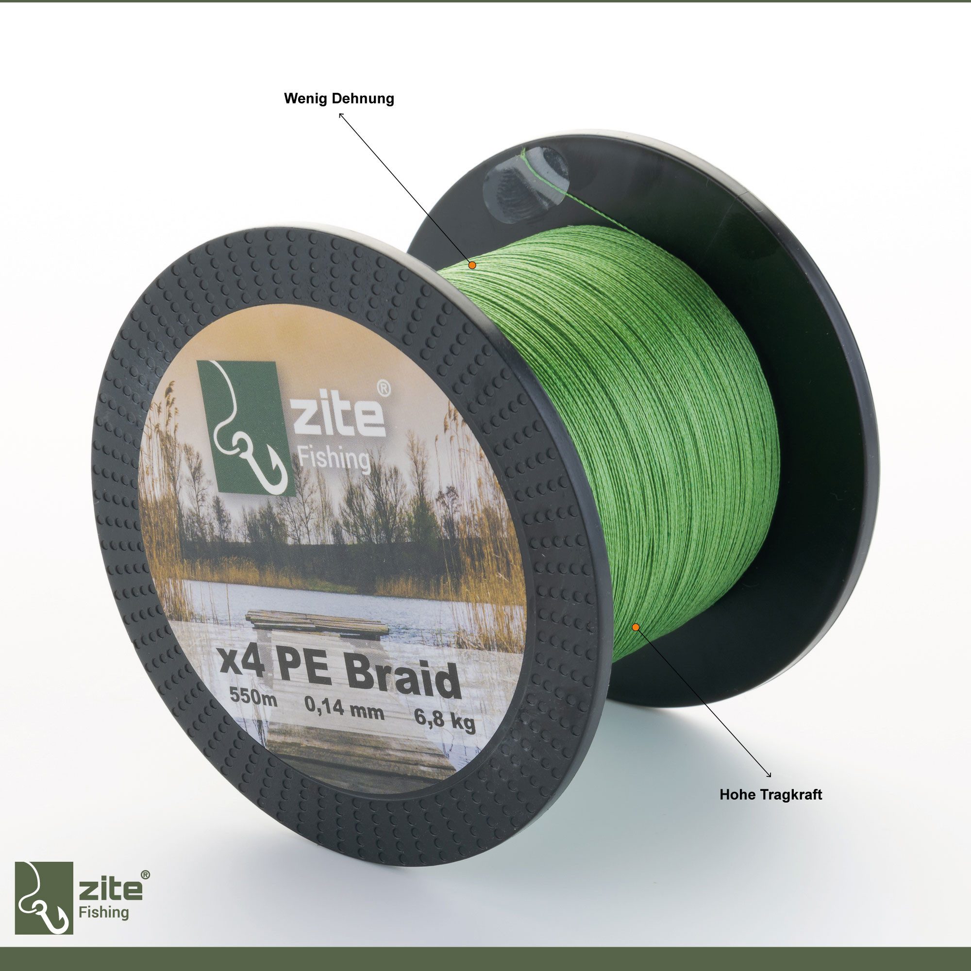 Zite Angelschnur 4x geflochten - 0,14-0,30 mm Angelsehne - 550m - 6,8-20,7 kg Tragkraft