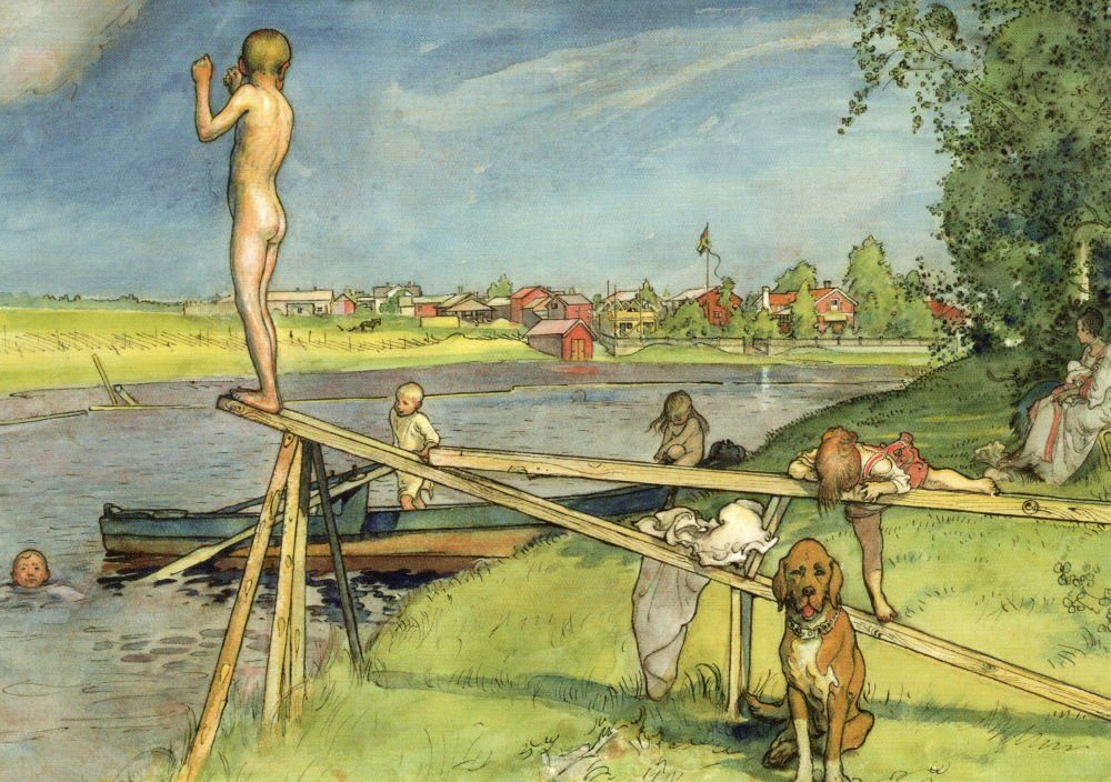 Postkarte Kunstkarte Carl Larsson "Ein guter Badeplatz"