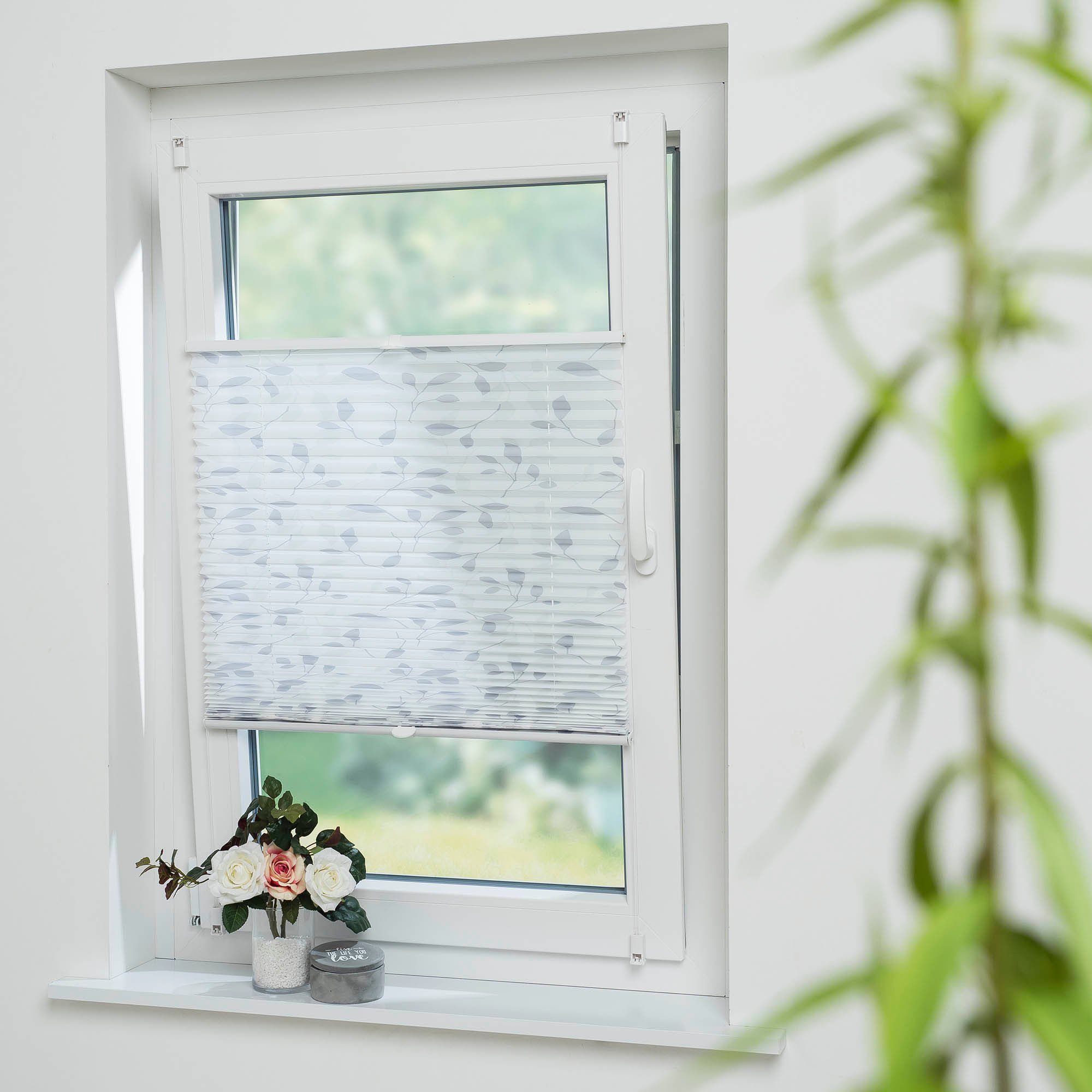 Liedeco Plissee Blätter grau, Lichtschutz, ohne günstig online kaufen