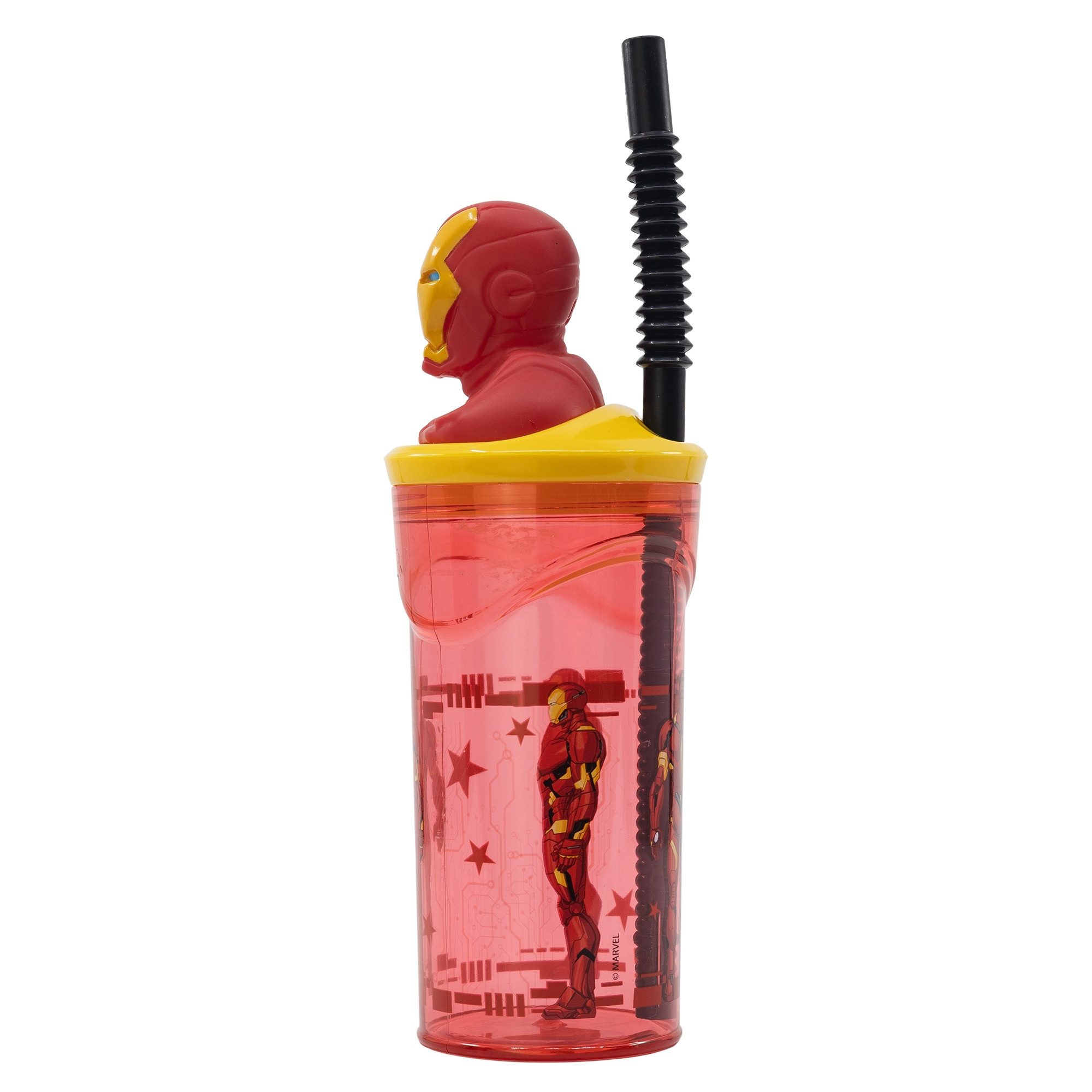 MARVEL Kinderbecher Iron Man 3D Deckel Kinder Trinkbecher Becher mit integriertem Halm, 360 ml