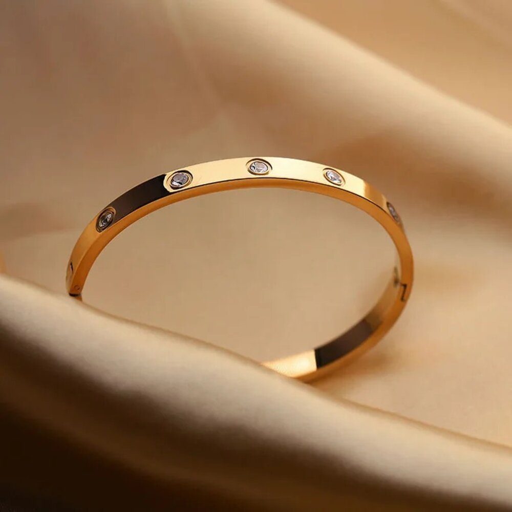ROUGEMONT Edelstahlarmband Massives Edelstahl Armband Gold Armreif 18K Gold Hochglanz 18-19cm