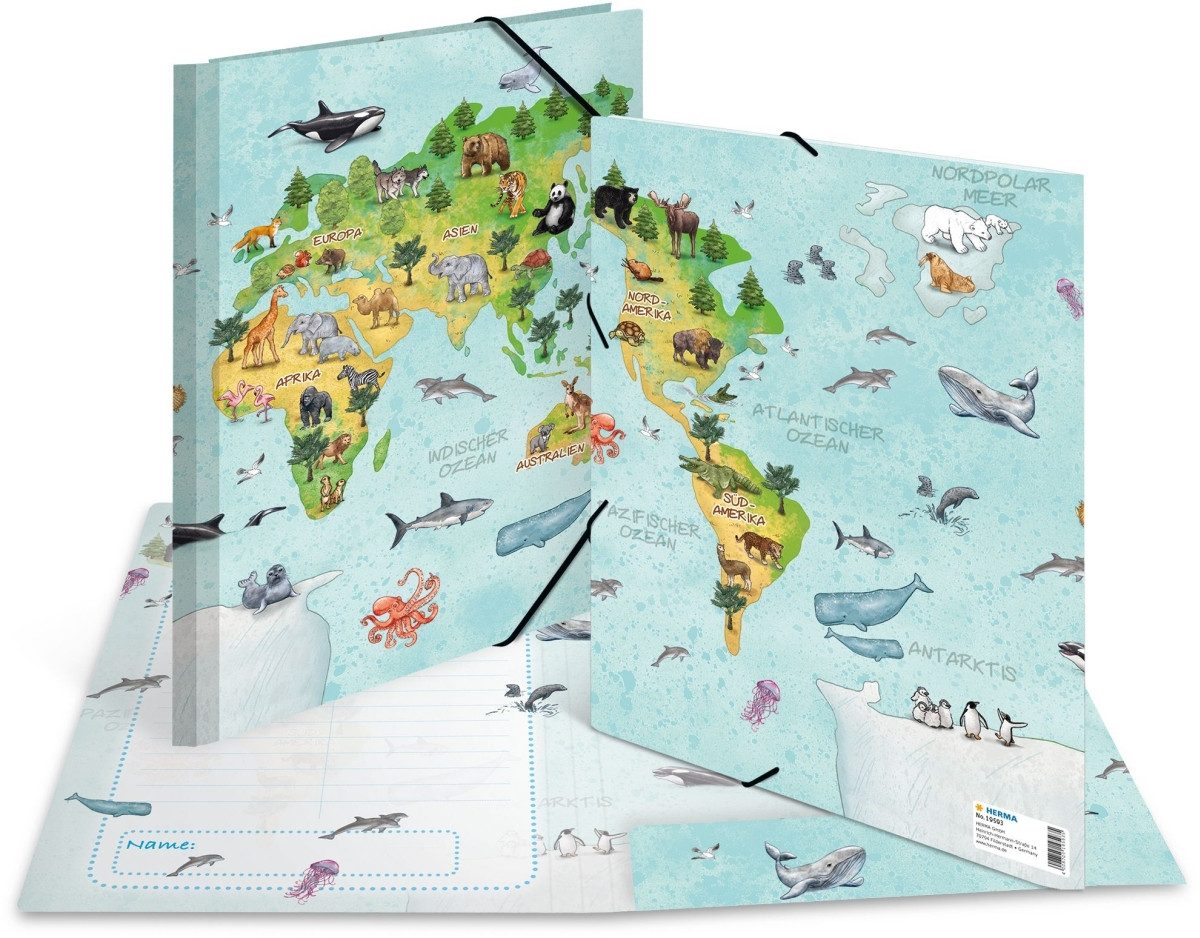 HERMA Fächermappe Sammelmappe A4 Karton Weltkarte