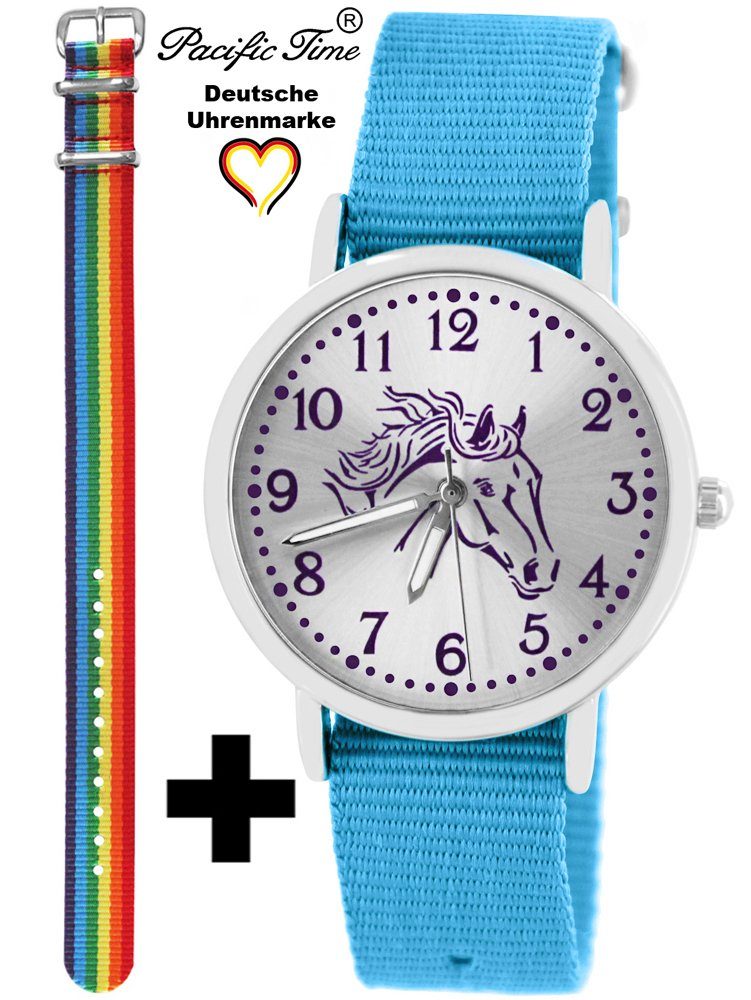 Pferd Match hellblau Time Mix Set Pacific Regenbogen Versand Wechselarmband, Gratis Armbanduhr Kinder und Quarzuhr und - violett Design