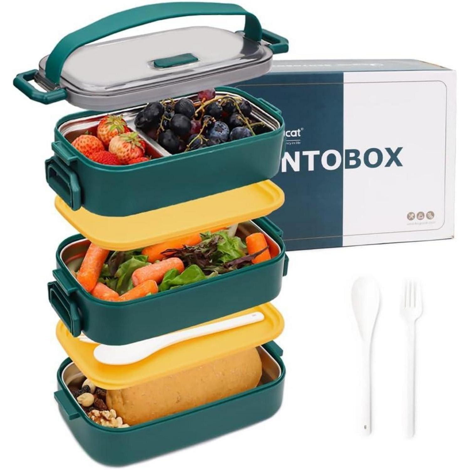 LuxusKollektion Lunchbox Lunchbox Brotdose Bento Auslaufsicher Edelstahl Edelstahl 1700ml-grün
