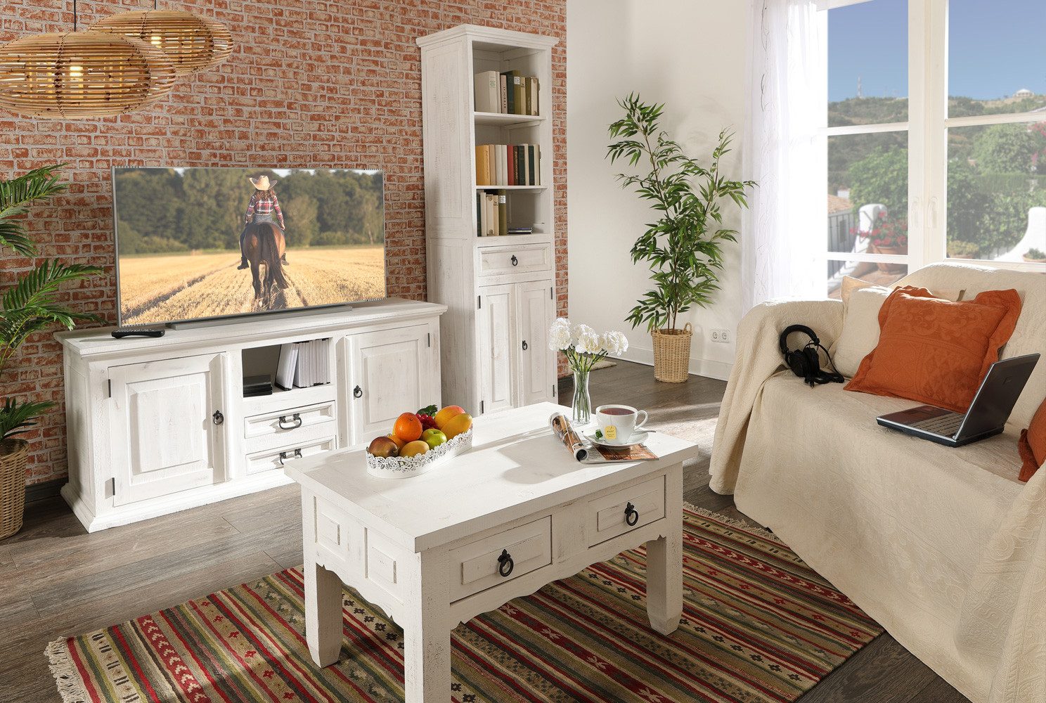 1a Direktimport Couchtisch Wohnzimmertisch Stubentisch Pinie weiß antik - Landhaus Pinie Massivho