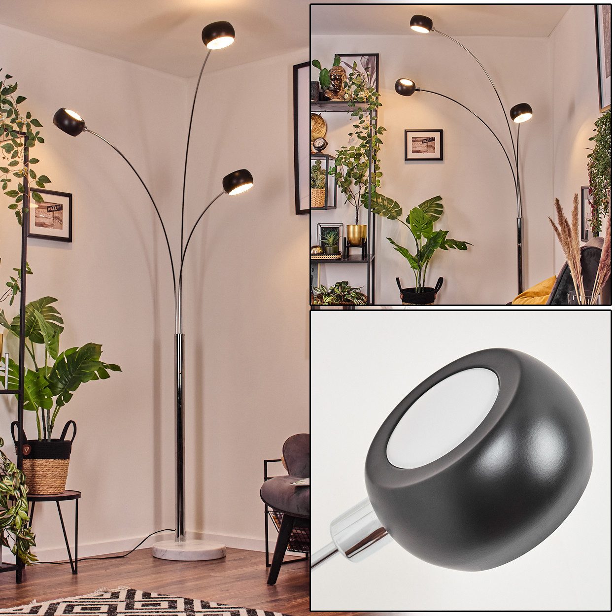 Stehlampe Stehlampe aus Metall in Weiß/Chrom/Schwarz im Retro/Vintage-Design