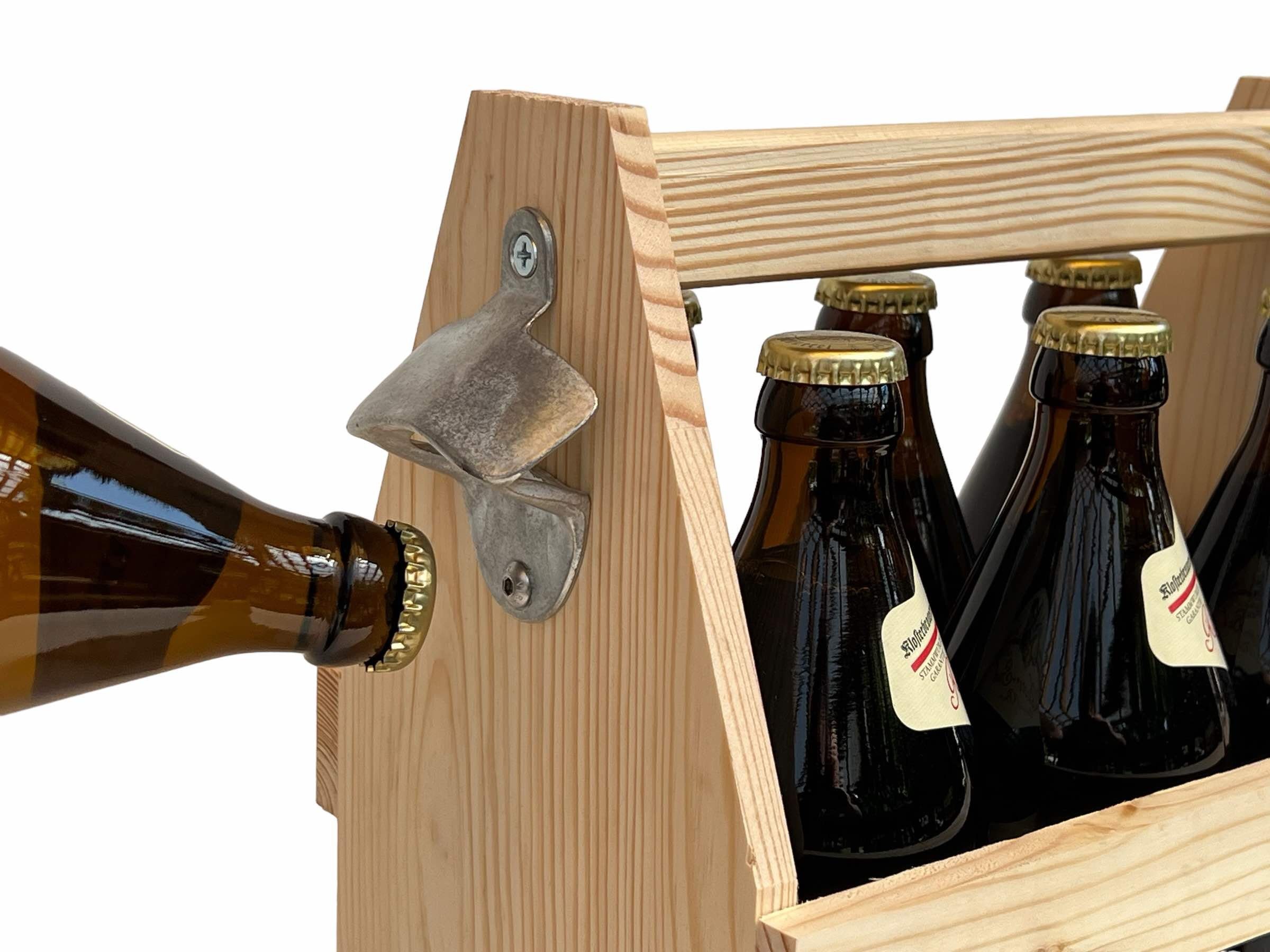 Flaschenträger Bierträger mit Flaschen DanDiBo Männerhandtasche Flaschenträger Öffner 6 Holz