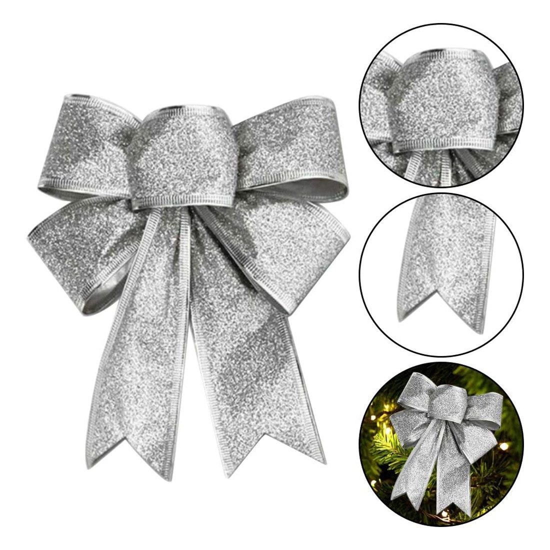 Bextsrack Weihnachtsbaumschleife Glitzernde Weihnachts-Schleifenband, 18x23 cm (10-tlg), für Weihnachtsbaum, Geschenke & Party-Deko