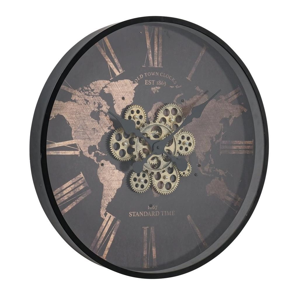 BOLTZE Wanduhr Rodas 57 cm rund schwarz/braun (Holz Metall analog modern)