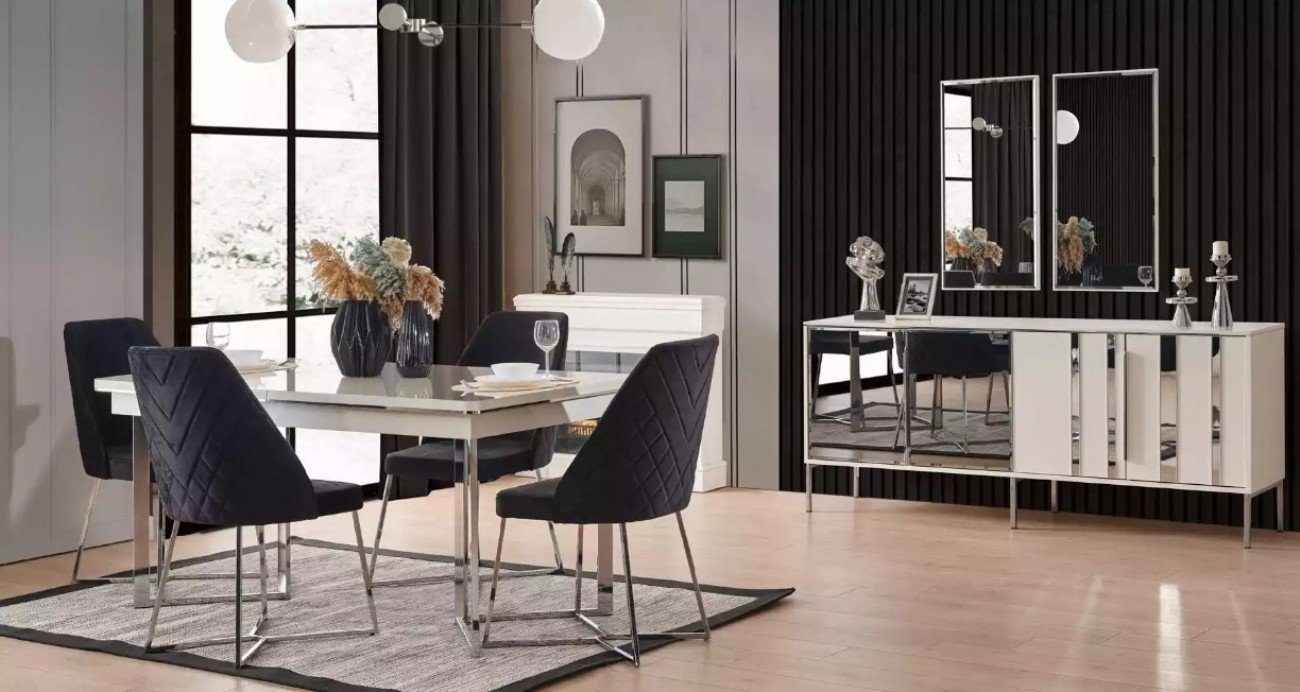 JVmoebel Esszimmer-Set Komplett Set 4x 1xSpiegel), Gruppe + Esstisch Stühle Ess 1xSideboard Tisch + in Europa 4хStühle 1xEsstisch (7-St., Made Set Esszimmer 7tlg, 