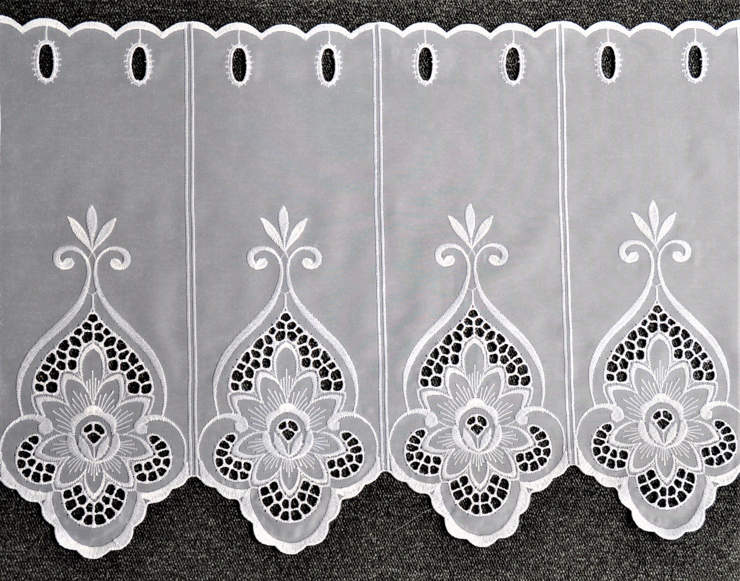 Stickereien Plauen Scheibengardine Blumen, Stangendurchzug (1 günstig online kaufen