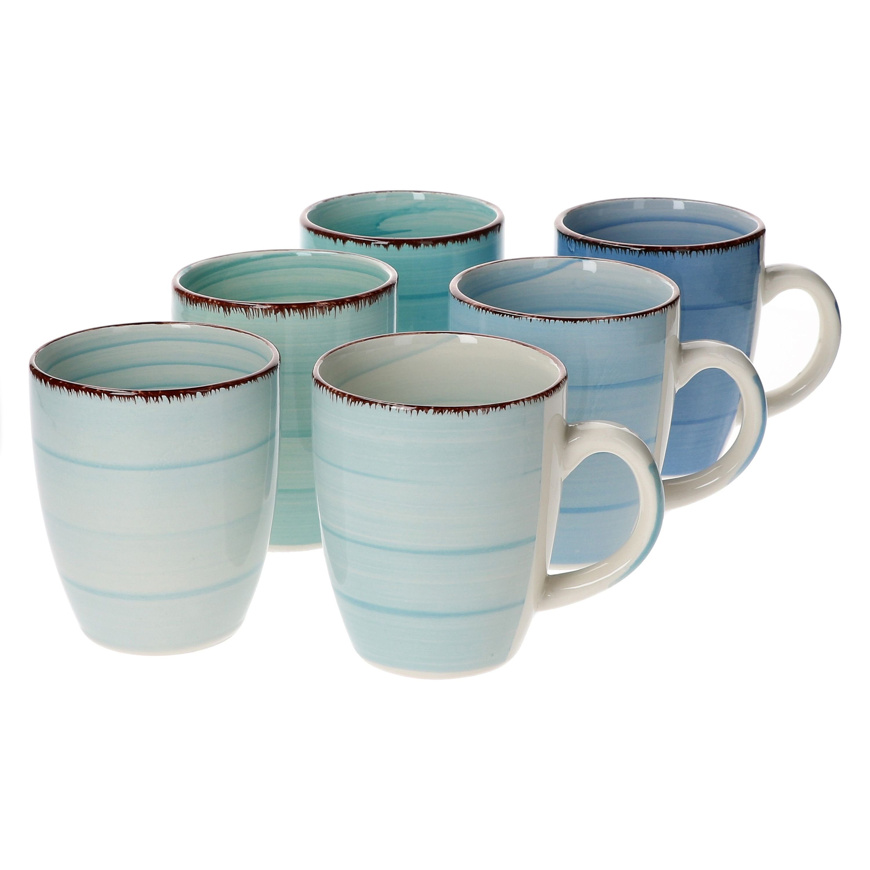 MamboCat Кухлі 6-tlg. Чашкиset Blue 350 ml blaue Porzellan-Tassen, Steingut