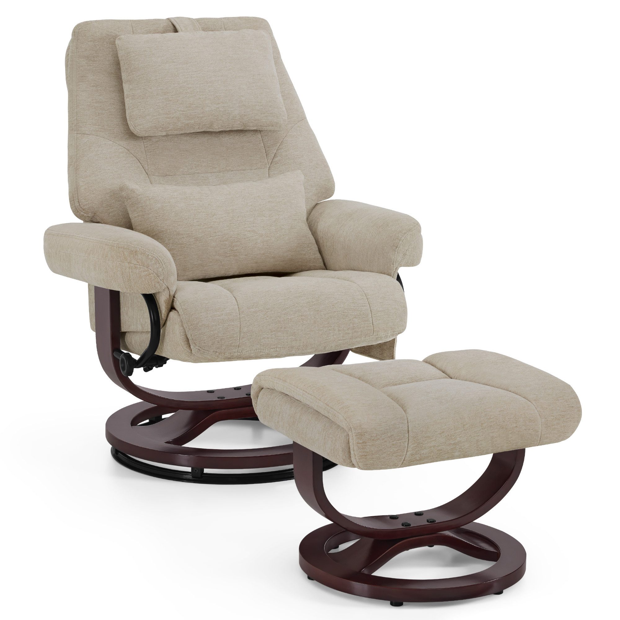 MCombo Relaxsessel Relaxsessel mit Liegefunktion, Lesesessel 9046, 360° Drehbarer Fernsehsessel mit Hocker, mit Liegefunktion