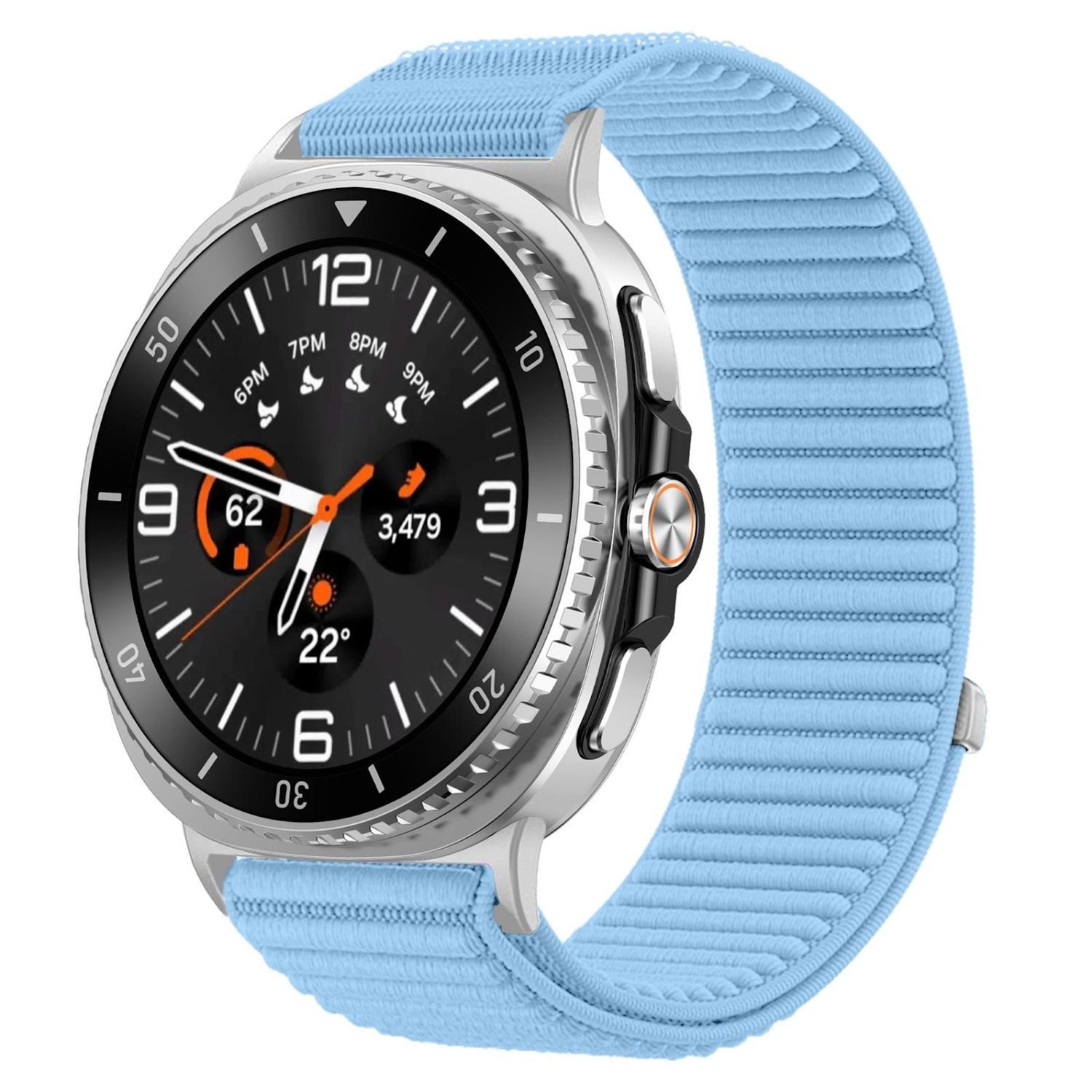 Wigento Smartwatch-Armband Nylon für Samsung Galaxy Watch 9 / 8 / 8 Classic Klettverschluss, Nylon Armband mit Klettverschluss und Metall-Interface
