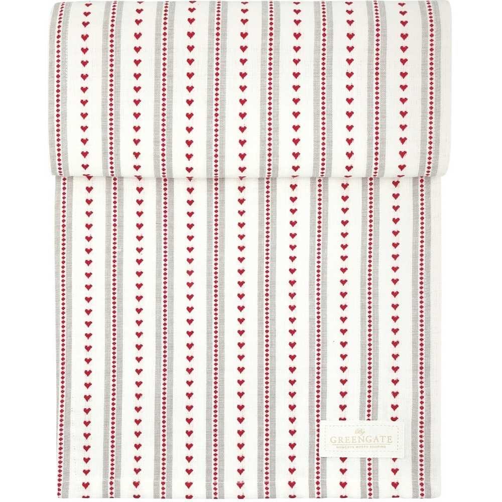 Greengate Tischläufer Greengate Tischläufer ESTHER mit Roten HERZEN Gewebt 30x220 cm