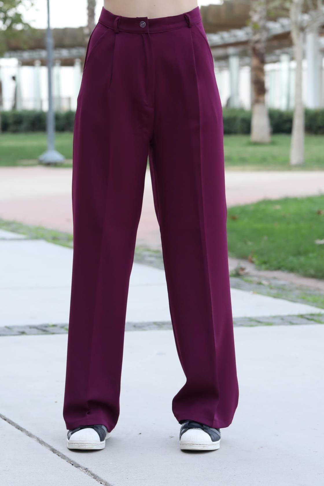 Modavitrini Palazzohose Weite Damen Hose Lässig Locker lange Hose elegant sportlich Hohe Taille, 10 Farben Violett