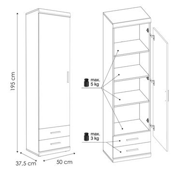 Lomadox Mehrzweckschrank IMPERIA-129 Wohnzimmer schmal 50 cm Nussbaum Schrank Stauraumschrank Esszimmer