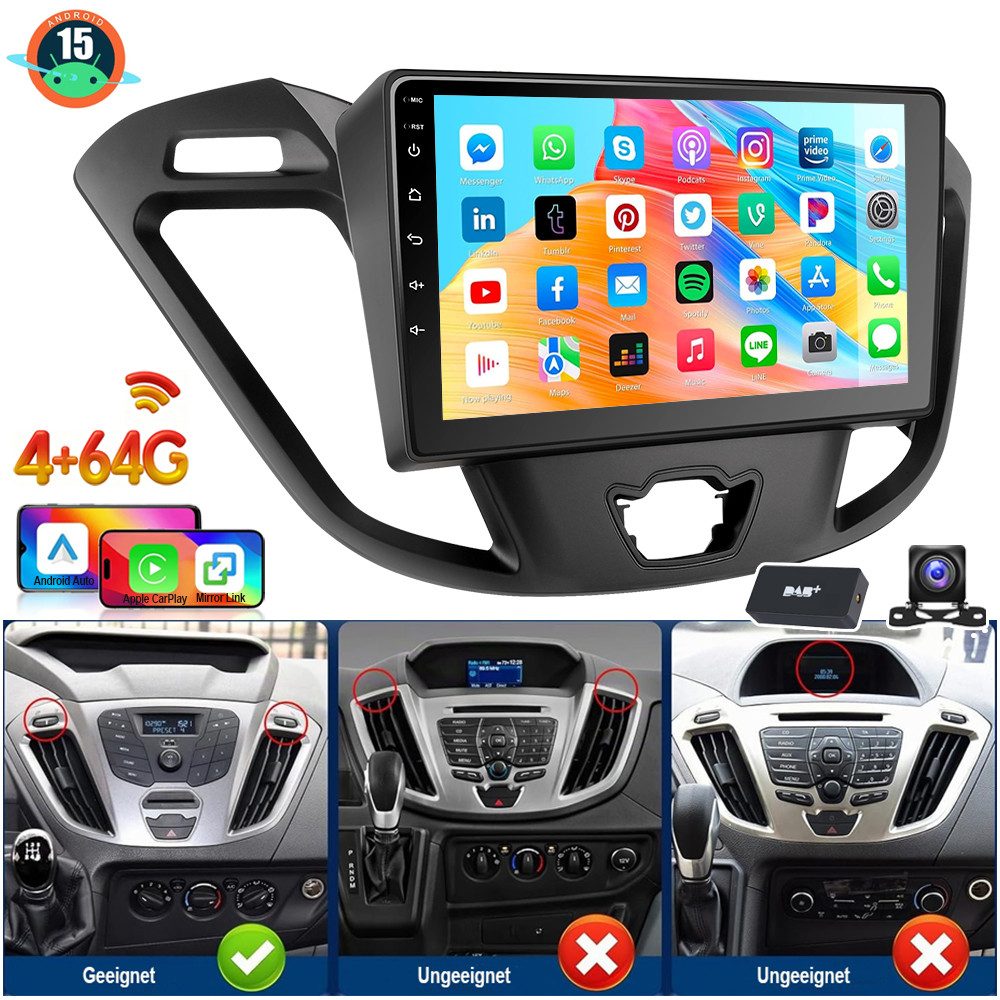 ESSGOO 9'' Autoradio Android 15 Für Ford Transit Custom 2012-2023 Carplay GPS Autoradio (RDS, 4+64GB(optional), Digitalradio (DAB), FM, AM, Carplay Android Auto Bluetooth EQ USB GPS Navi WIFI Touchscreen)