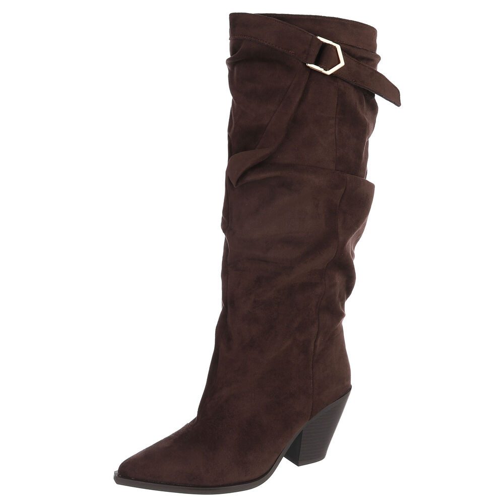 Ital-Design Damen Stiefel Veloursleder-Optik Blockabsatz High Shaft Westernstiefel (92214380) Blockabsatz Stiefel in Braun