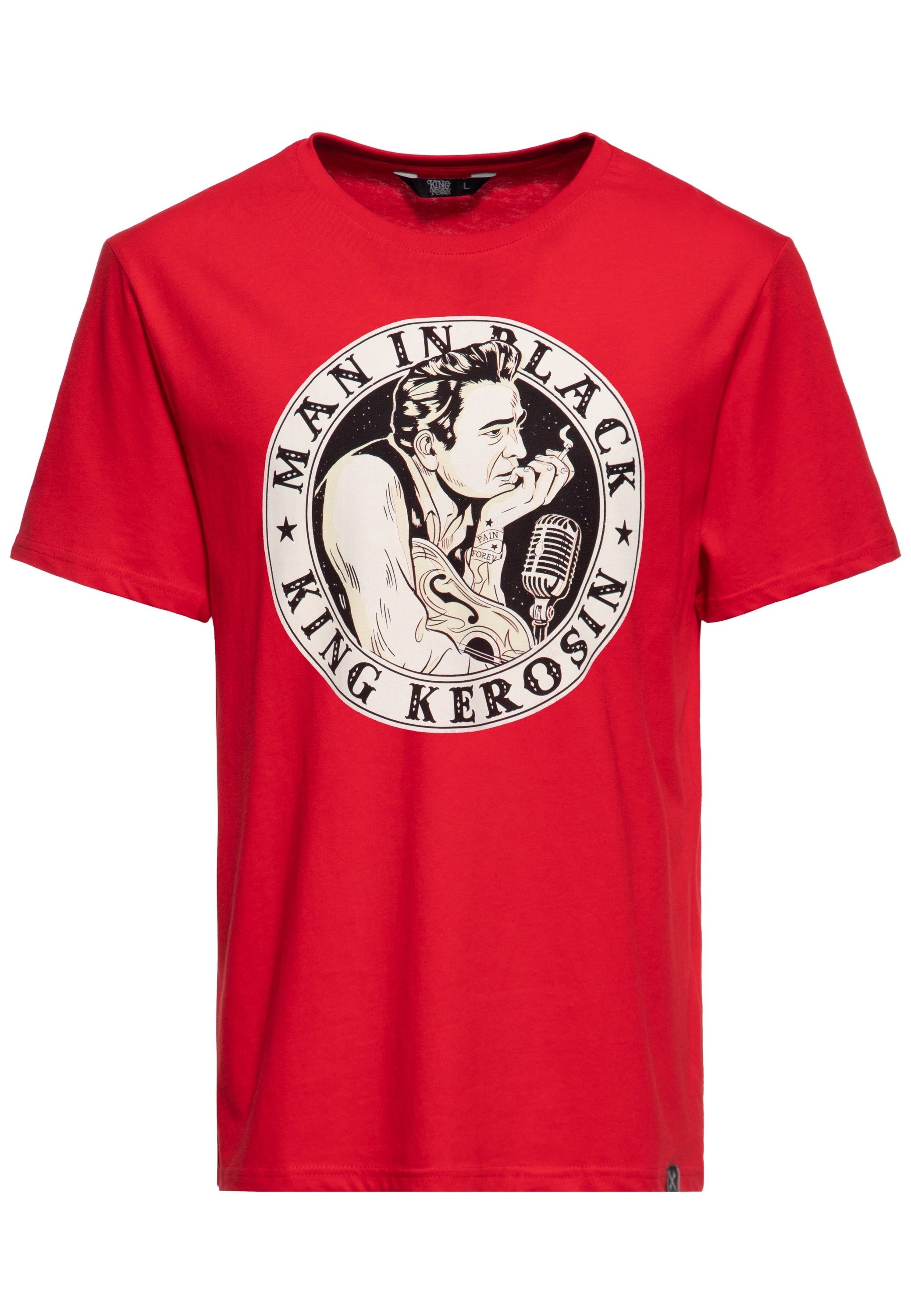 KingKerosin Print-Shirt Man in Black (1-tlg) mit Frontprint rot | T-Shirts