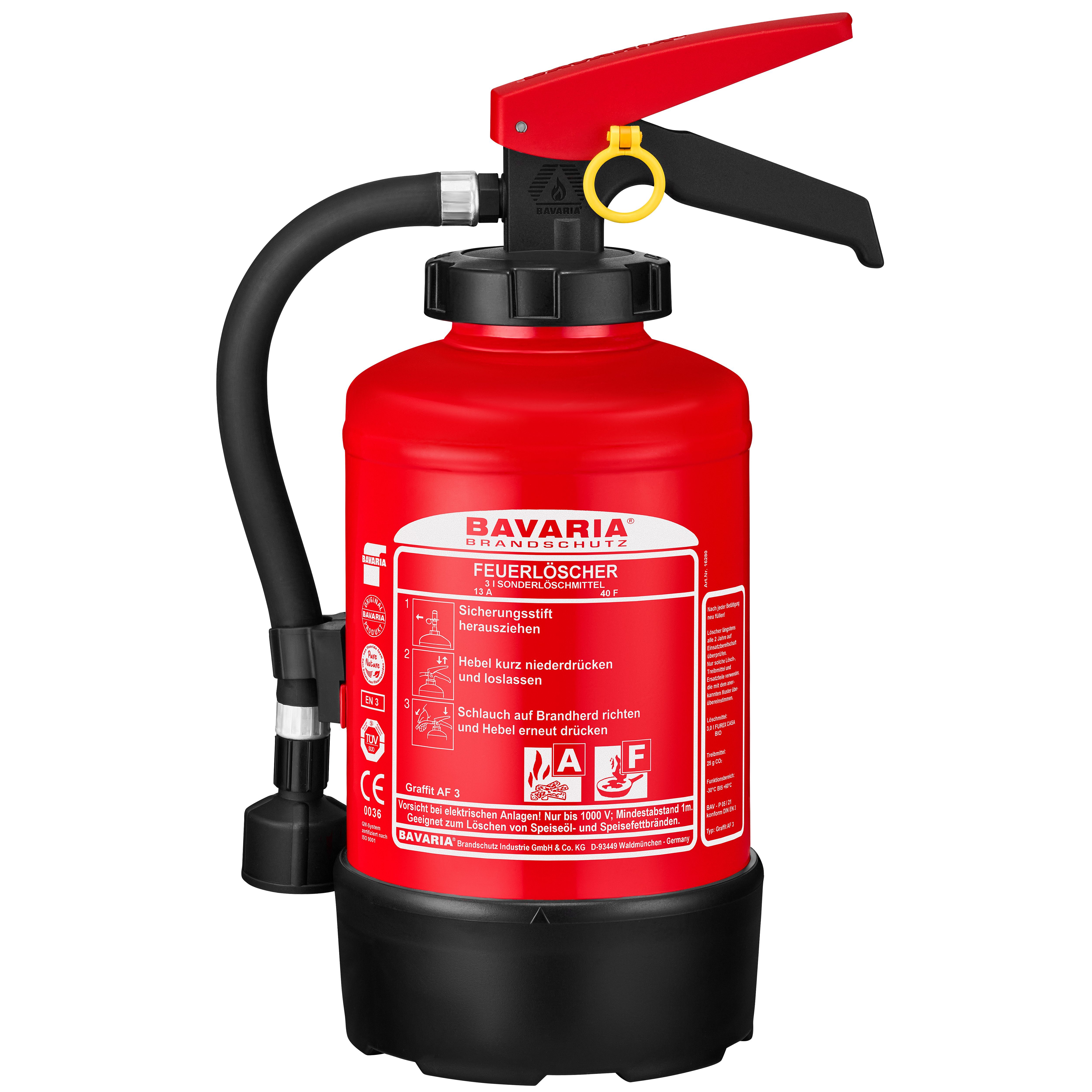 BAVARIA Brandschutz Schaum-Feuerlöscher Graffit AF 3, Fluorfreies Spezialschaummittel, Fettbrandfeuerlöscher