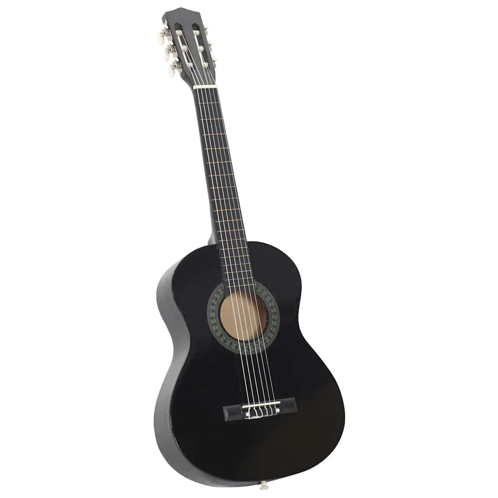 furnicato Akustikgitarre Klassische Kinder-Gitarre 52,5 cm Massivholz Schwarz mit Zubehör, Saiteninstrument mit Tasche, Gurt, Stimmpfeife und drei Zupf-Picks