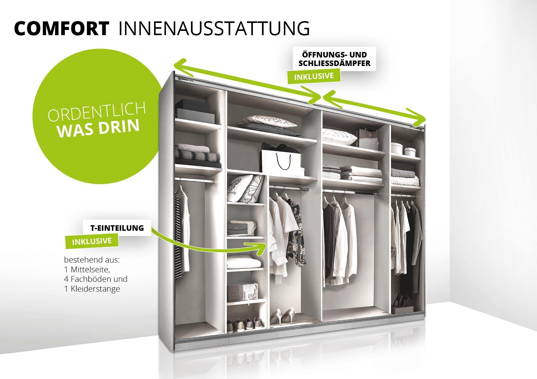 STAUD Schwebetürenschrank Sonett 220G, Made in Germany, mit vier verschiedenen Ausstattungsvarianten