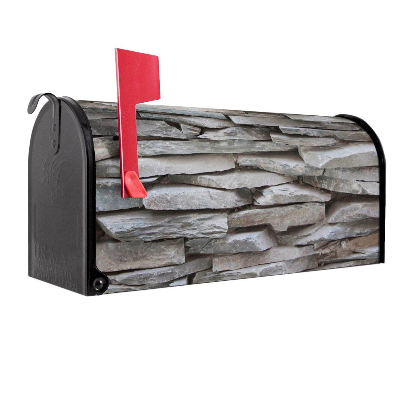 banjado Amerikanischer Briefkasten Mailbox Steinwand (Amerikanischer Briefkasten, original aus Mississippi USA), 22 x 17 x 51 cm schwarz