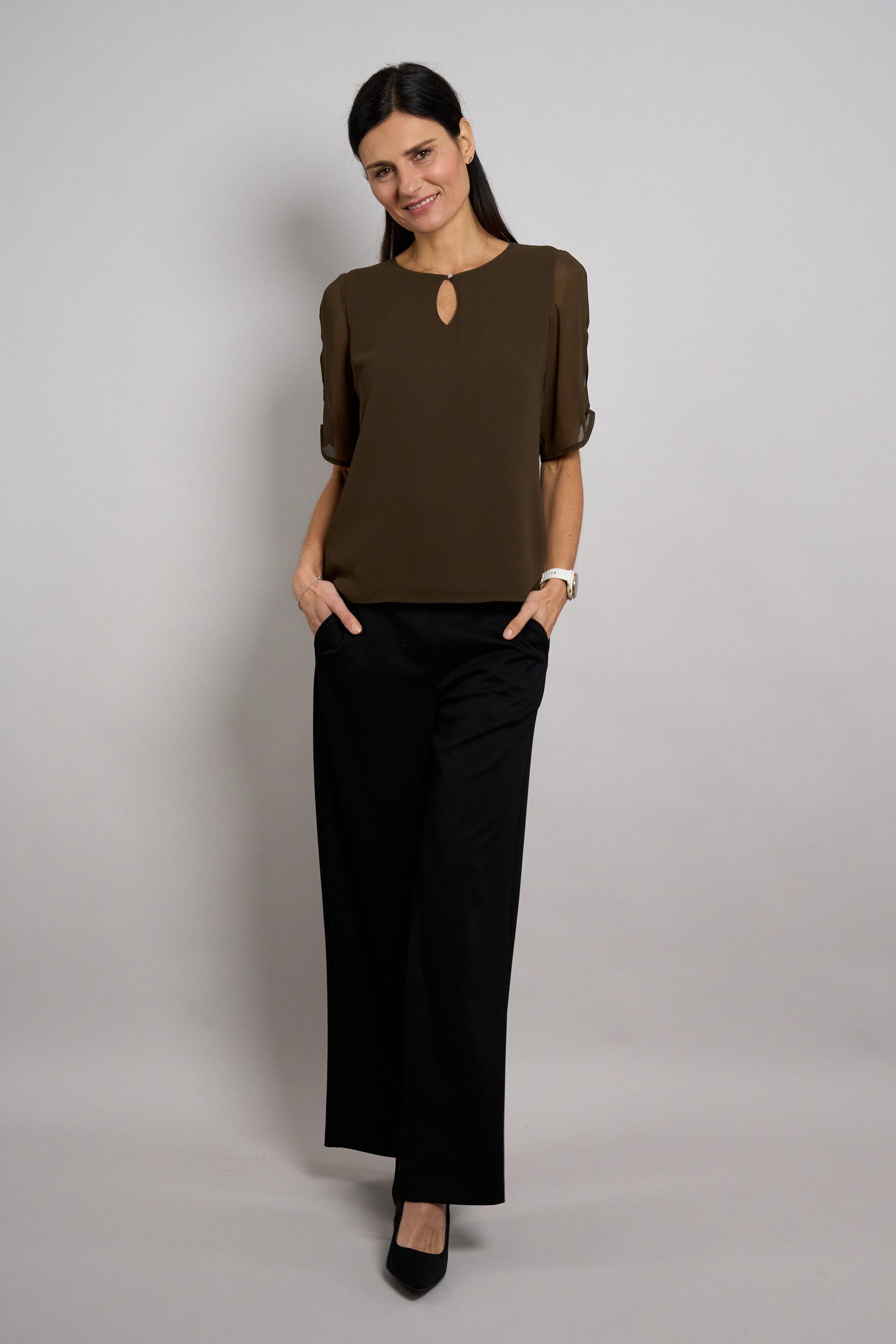 Seidel Moden Chiffonbluse Otto exclusiv Halbarm mit Cut-Out-Detail und Glitzerstein - MADE IN GERMANY