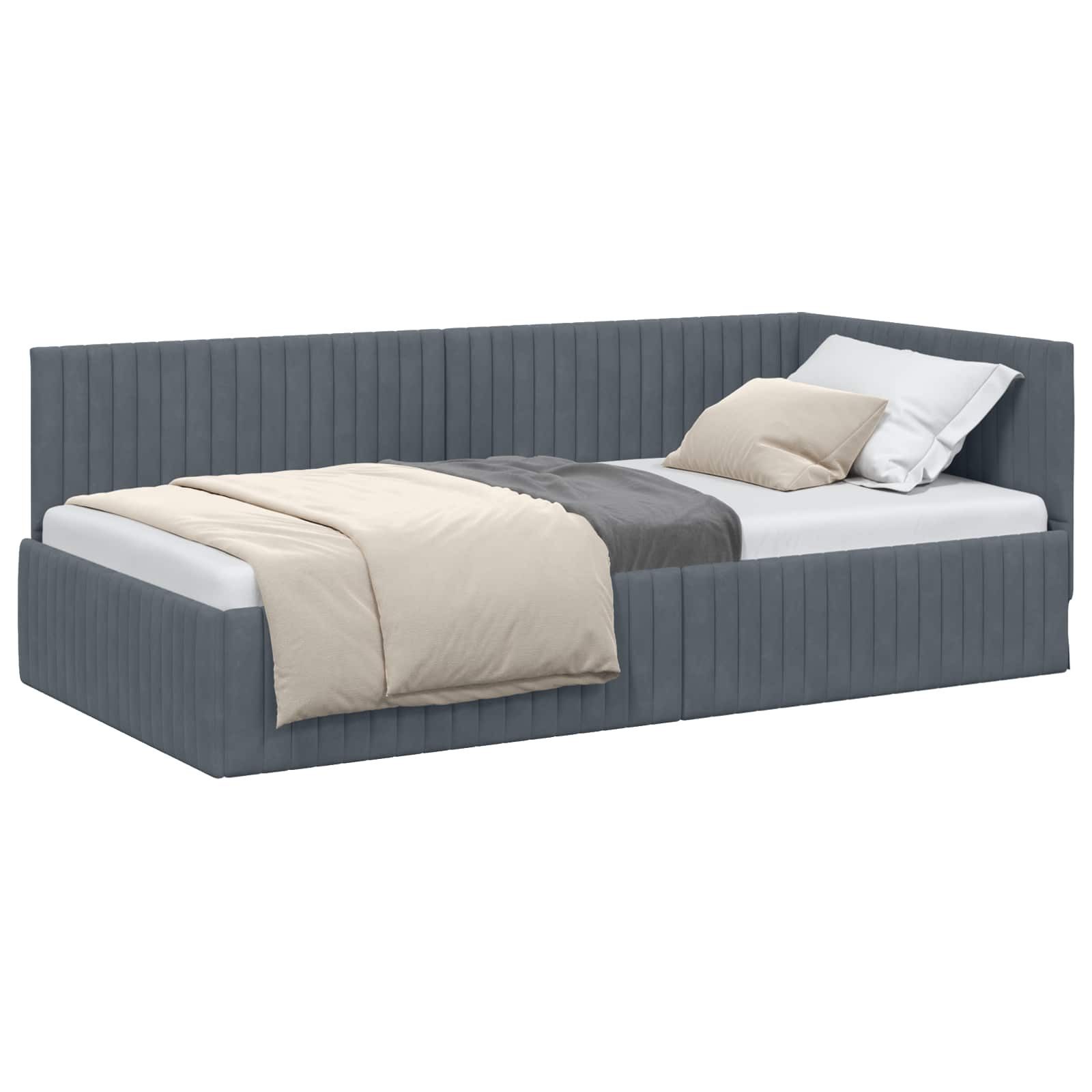 vidaXL Bett Eckbettgestell mit Kopfteil Dunkelgrau 100 cm x 200 cm Samt (1-tlg)
