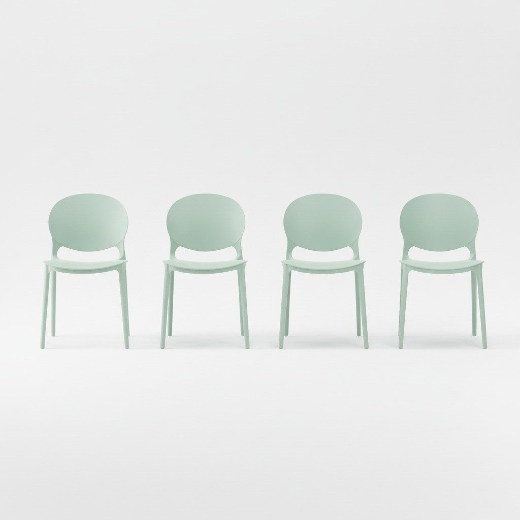 Lüllmann Besucherstuhl 4er Set Designstuhl aus Polypropylen, Farbe salbei (Spar-Set, 4 St), Designerstuhl aus Kunststoff, robust, pflegeleicht
