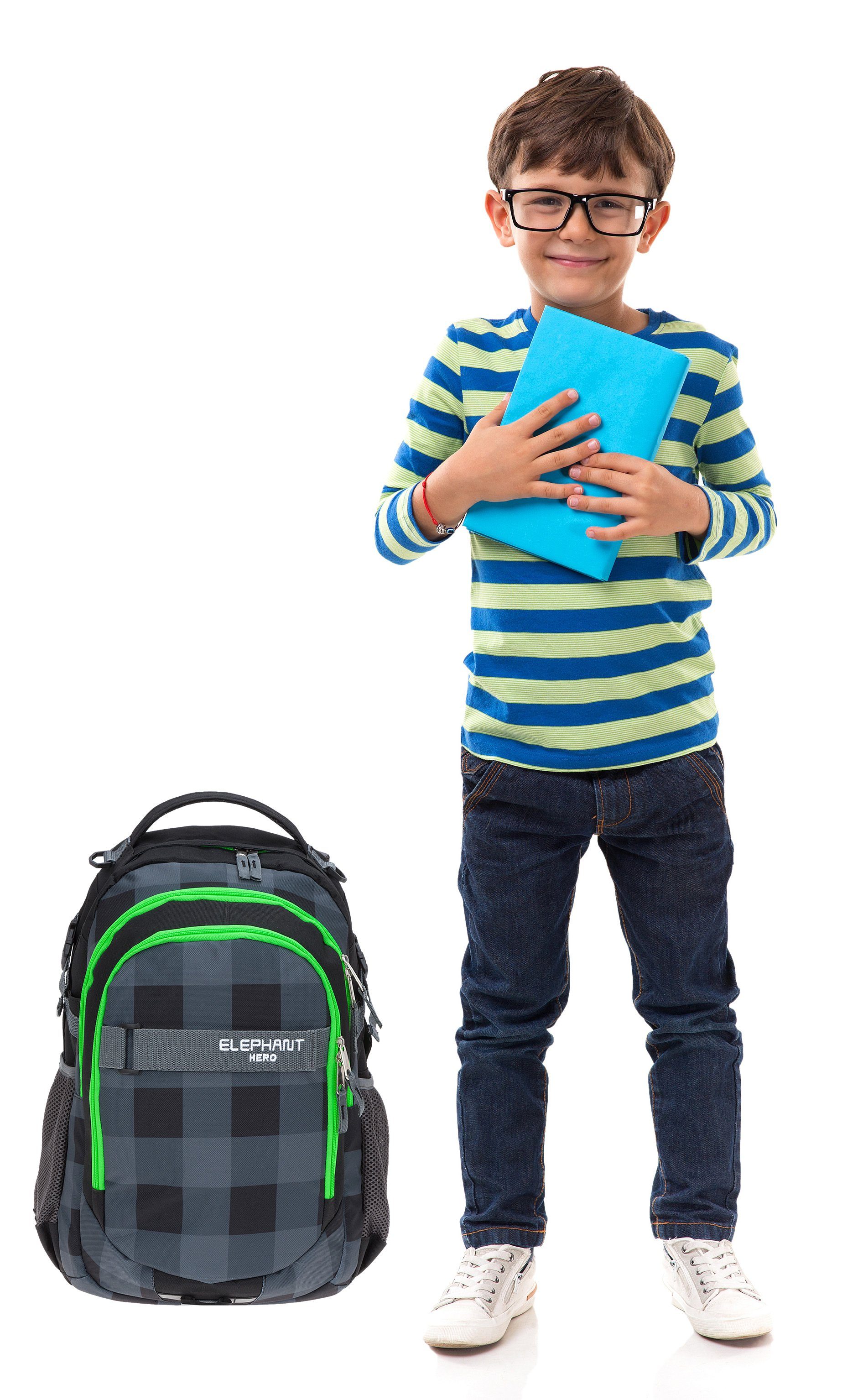 ELEPHANT Schulrucksack Hero Signature Schultasche (Set, 3-tlg., 3 Teile Rucksack Sporttasche Mäppchen Box), Softcase Schulranzen Schulmappe +rsm – Bild 2 von 5