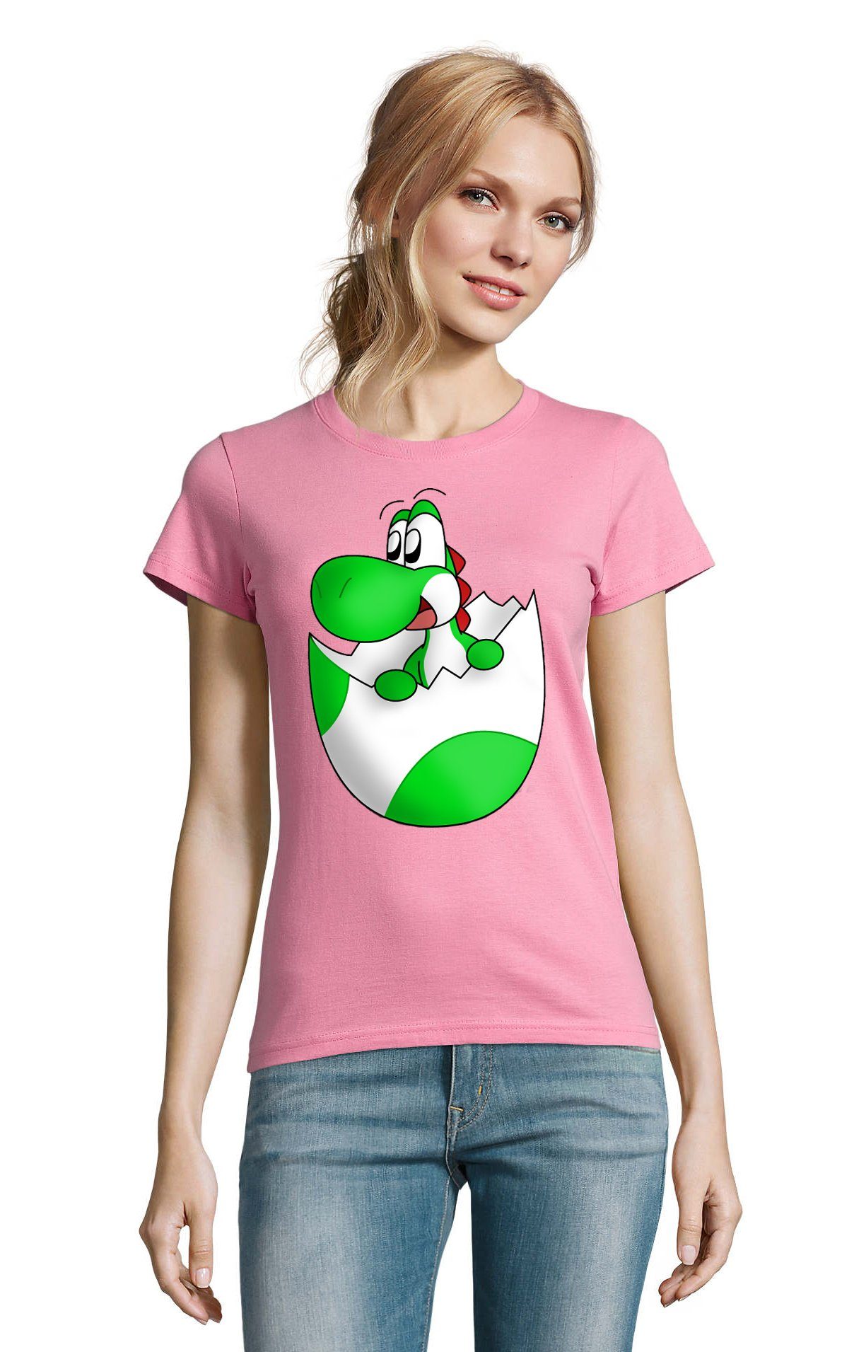 Nintendo Ei T-Shirt Damen Brownie Mario Spiel Konsole Yoshi Rosa Gaming & Blondie Baby