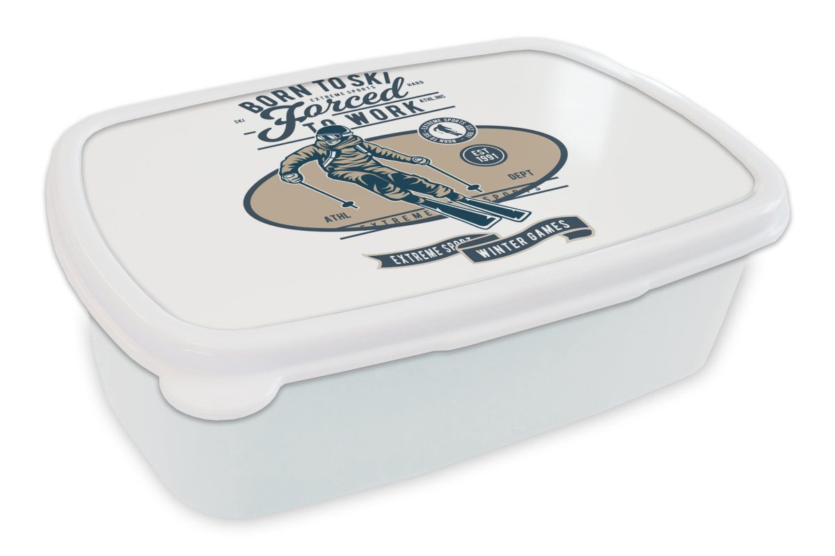 MuchoWow Lunchbox Skianzug - Vintage - Zitate, Kunststoff, (2-tlg), Brotbox für Kinder und Erwachsene, Brotdose, für Jungs und Mädchen weiß