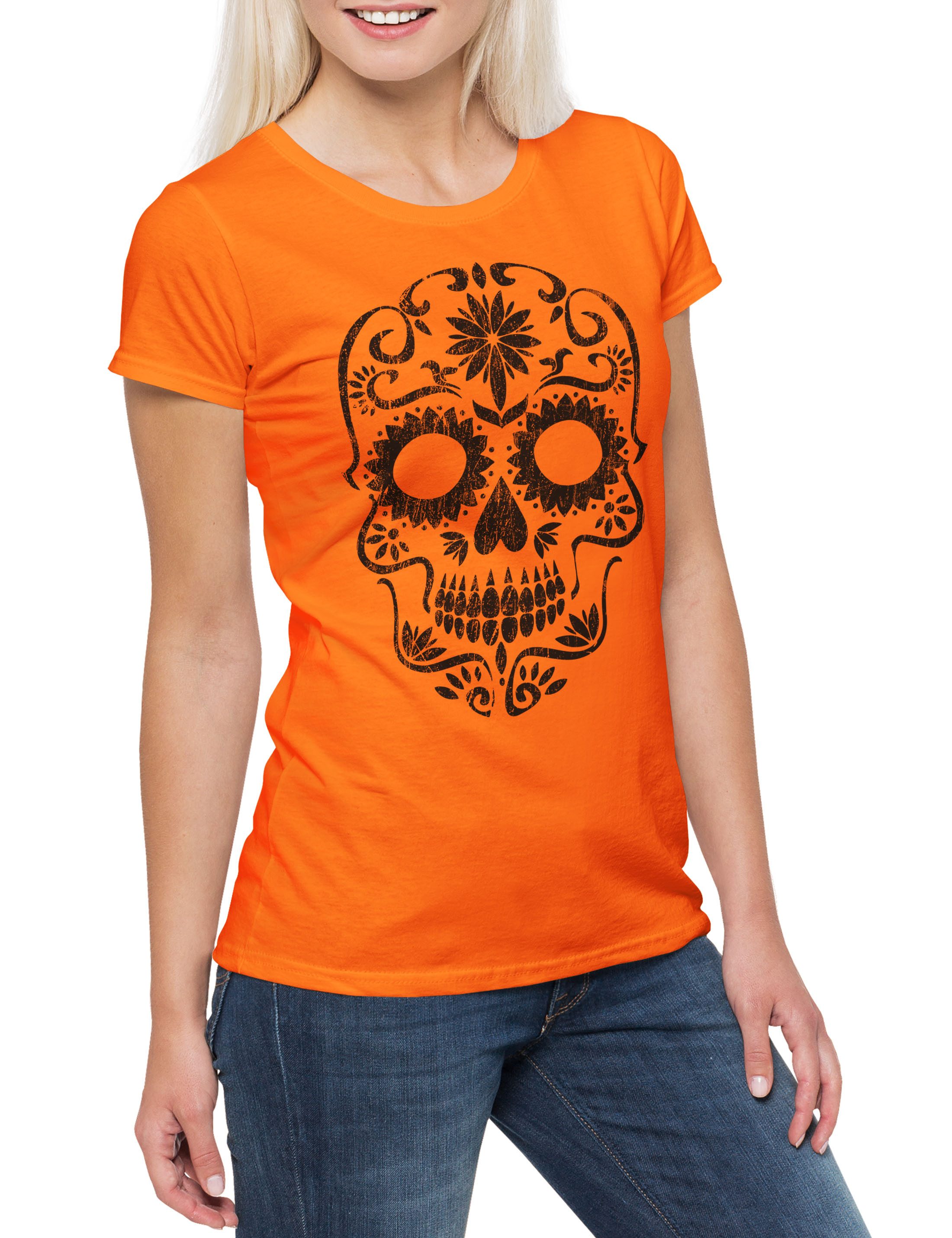 Print-Shirt Mexican Sugar Skull II Damen T-Shirt Schädel Totenschädel Totenkopf