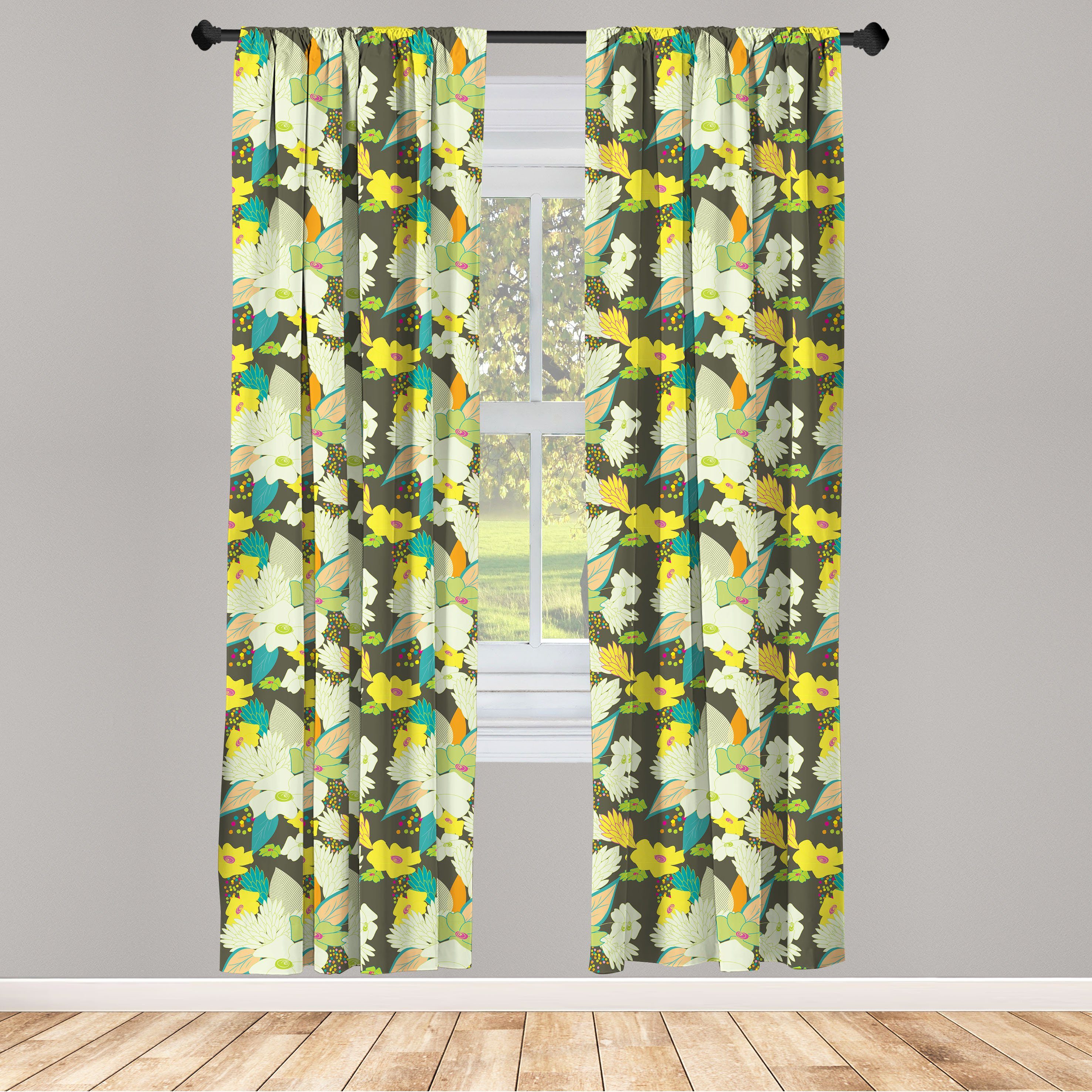 Vorhang Blumen Microfaser, Dekor, Gardine Lively Abakuhaus, Schlafzimmer Wohnzimmer für Sommer-Blüte Farbige