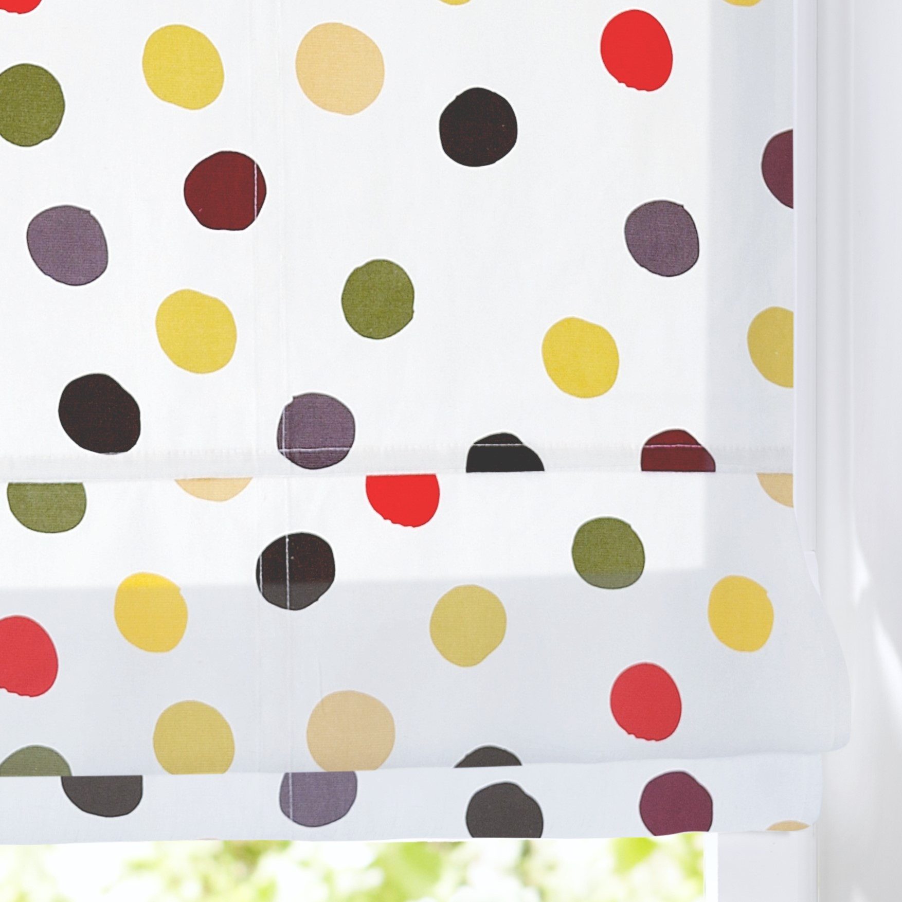 Kutti Raffrollo Dots, mit Hakenaufhängung, ohne Bohren, freihängend, Baumwolle Kinderrollo bunte Punkte