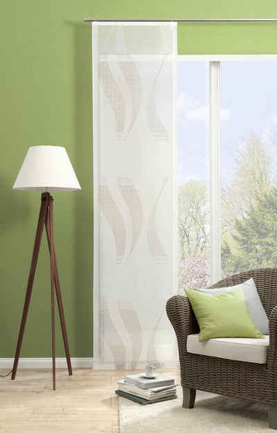 Schiebegardine Gardine Vorhang mit schwungvollem Muster beige inkl. Dekorationssystem, eckardt INTERNATIONAL, Klettband (1 St), halbtransparent