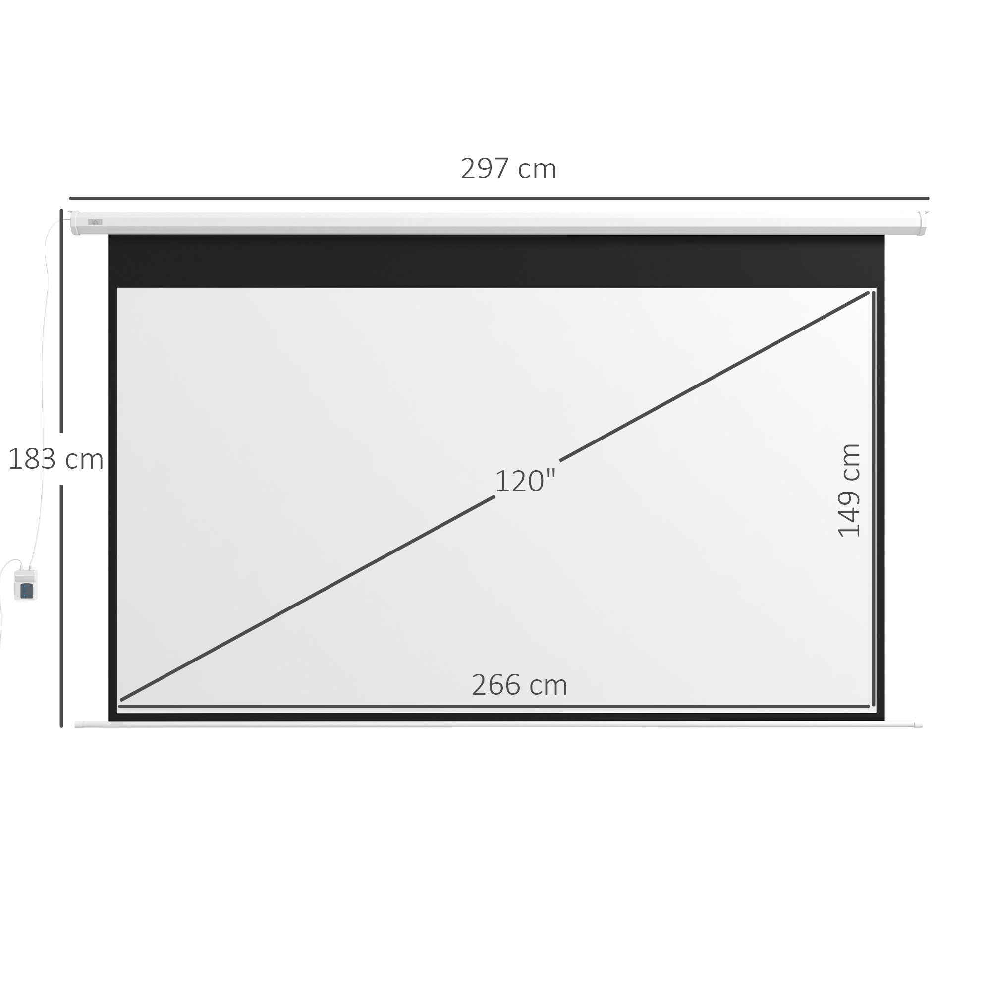 HOMCOM Leinwand 16:9 Projektionswand, Motorisierte Projektionswand mit Fernbedienung, für Wohnzimmer, Weiß