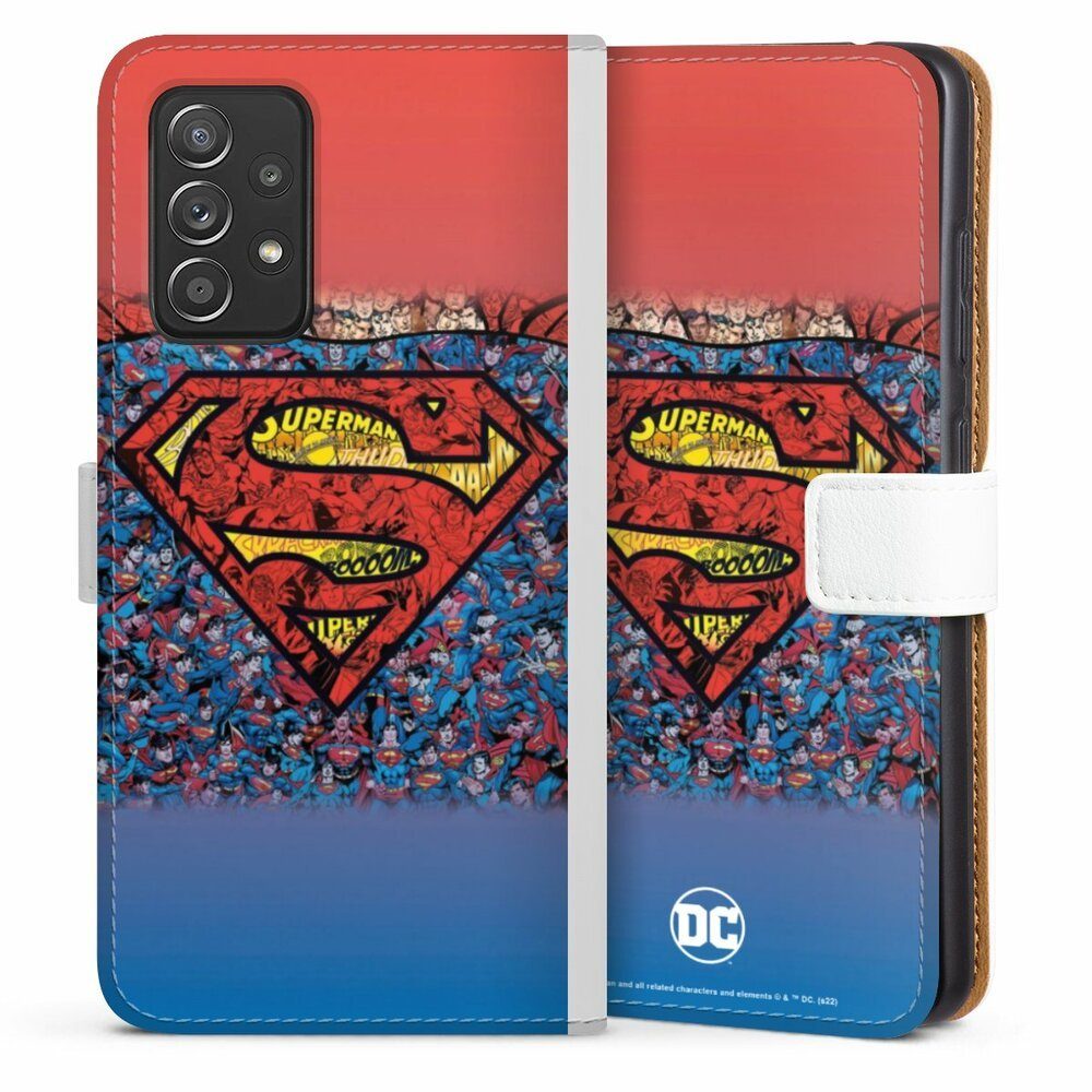 DeinDesign Handyhülle Superman Offizielles Lizenzprodukt Logo Superman Logo Mosaic, Samsung Galaxy A52 Hülle Handy Flip Case Wallet Cover
