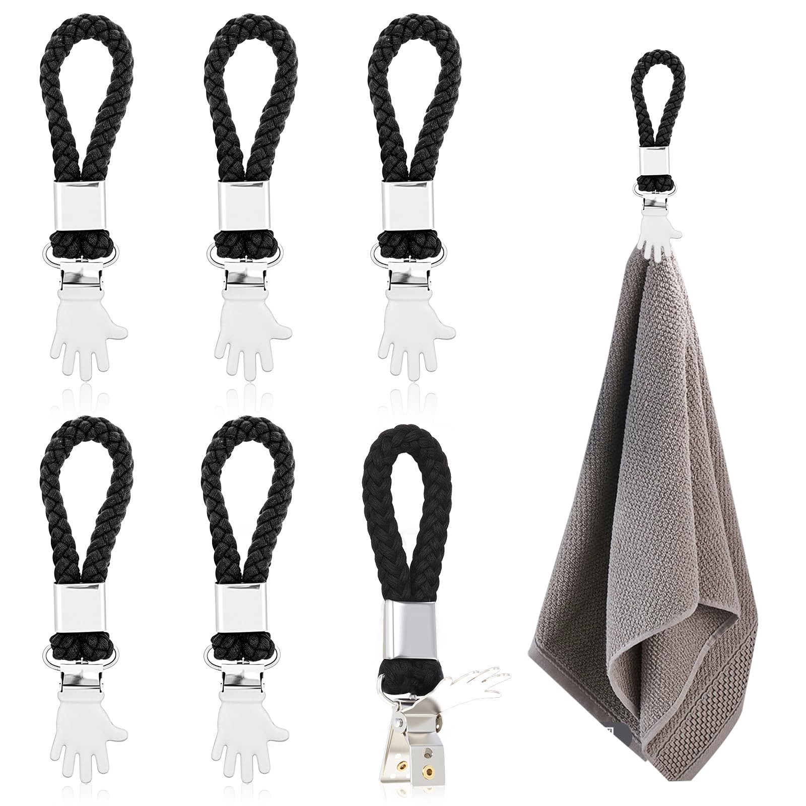 FOUORTUNATE-BEE Handtuchhaken 6er Handtuchclips Schwarz mit Ring, Handtuchhalter ohne Bohren, (6-St), Tuchhalter Clips für Küche Bad Wohnmobil Reise und Haushalt