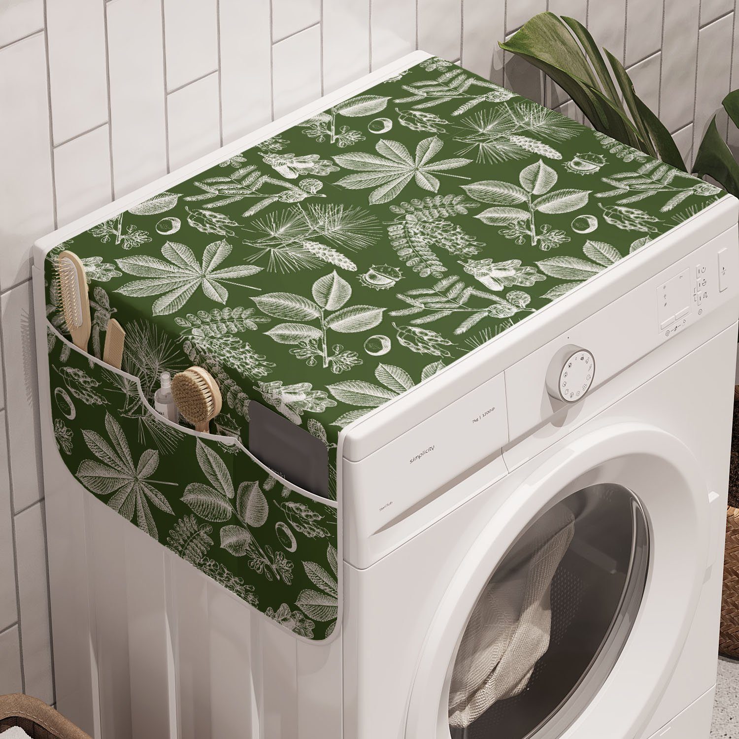 und Botanisch Waschmaschine Trockner, Vintage Badorganizer Blätter Abakuhaus Anti-Rutsch-Stoffabdeckung Nature für