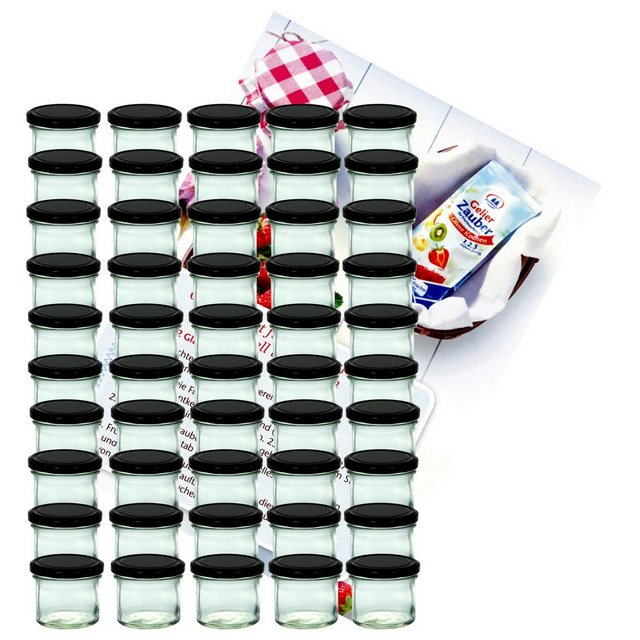 MamboCat Einmachglas 75er Set Sturzglas 125 ml Marmeladenglas Einmachglas Einweckglas To 66 schwarzer Deckel incl. Diamant-Zucker Gelierzauber Rezeptheft