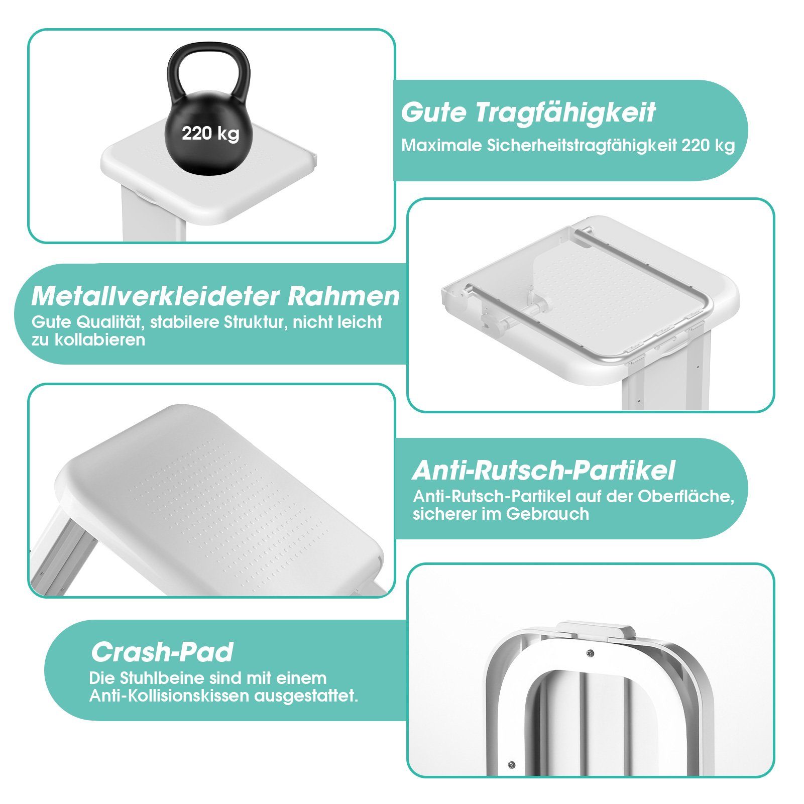 HEUFFE Duschklappsitz zur wandmontage, für Senioren, klappbar, rechteckig, modern, belastbar bis 200,00 kg